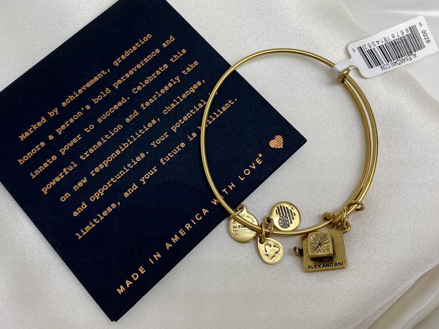 Alex and Ani Brazalete de logro con birrete de graduación, oro Rafaelian
