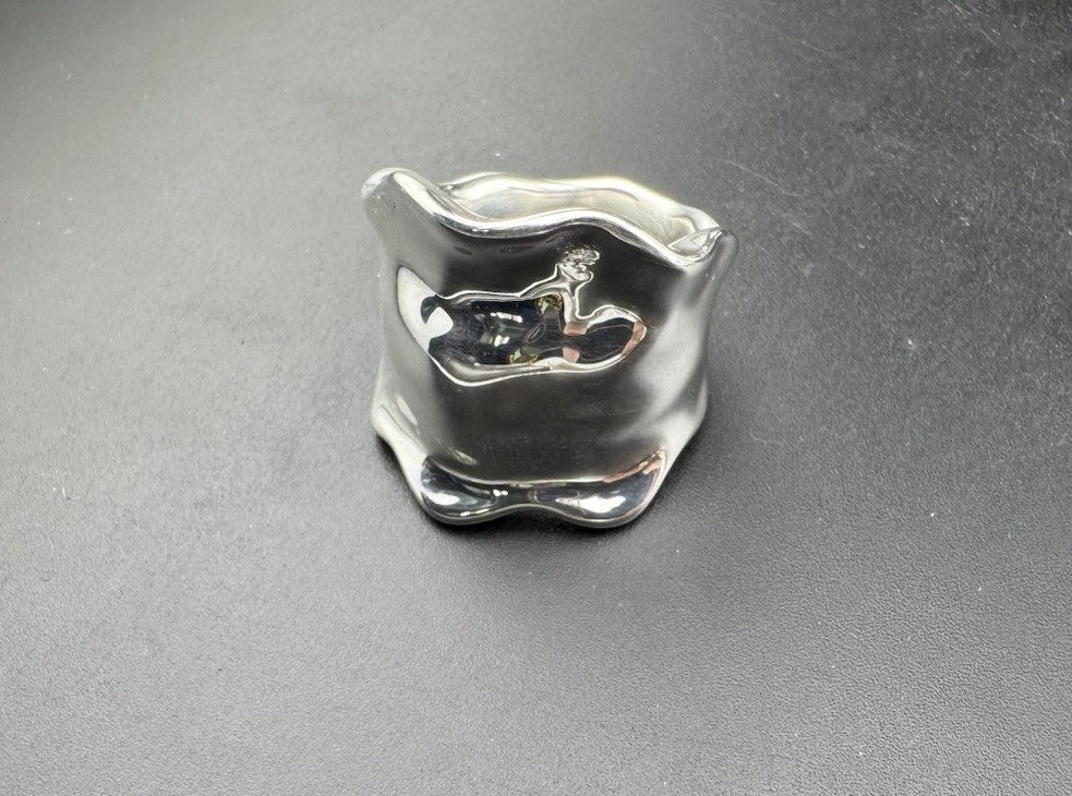 925 Silver 3D Puffy Wavy Wave Thai Ring Sz 7.75 24.24mm 8.4 Gram Bold Statement