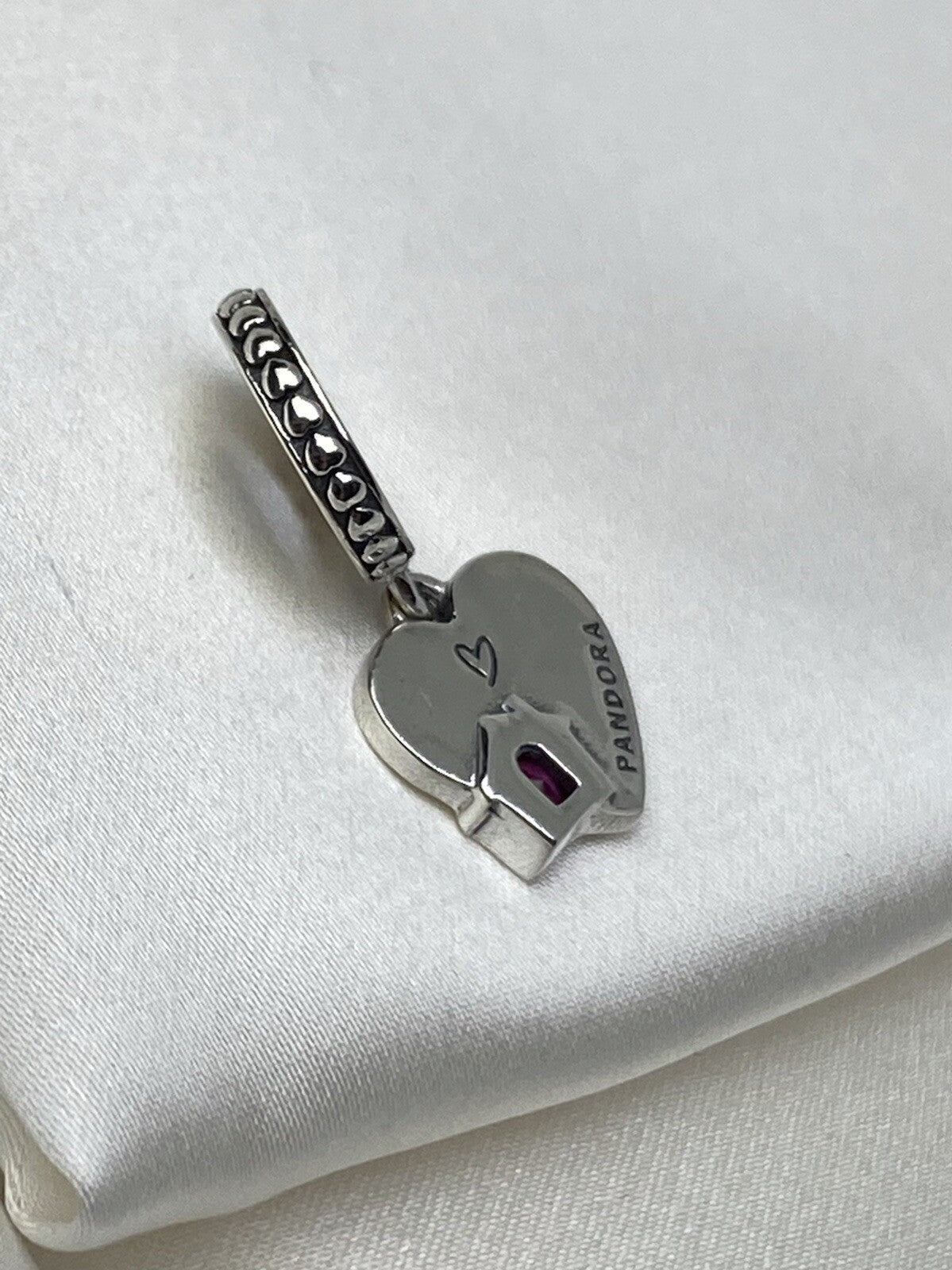 Pandora Sparkling Sterling Silver Pink Crystal Love My Home Heart Dangle Charm