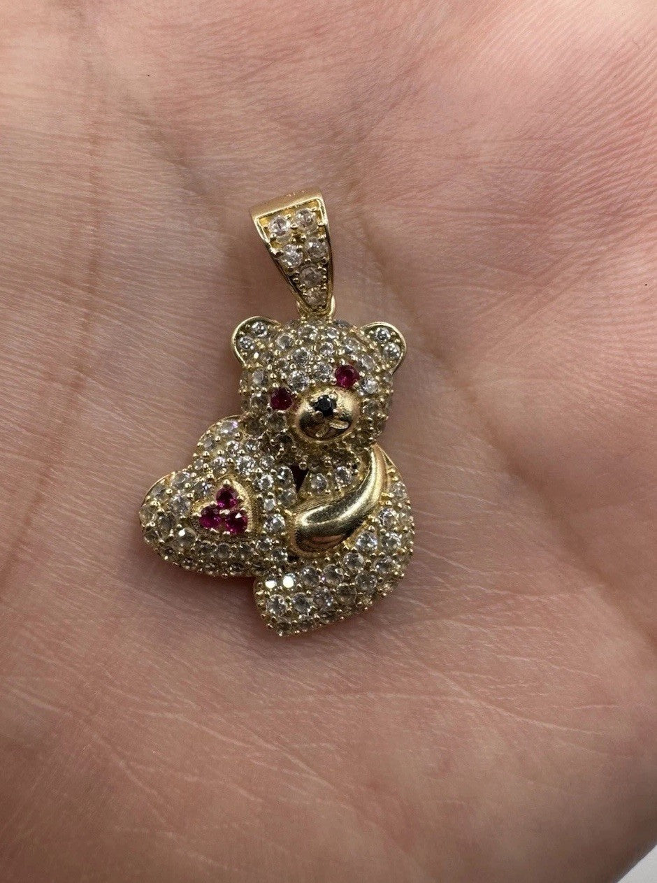 14K Gold Teddy Bear Pendant Sim Diamond Charm 27.88x17.40mm 4.2G Beltran Jewelry