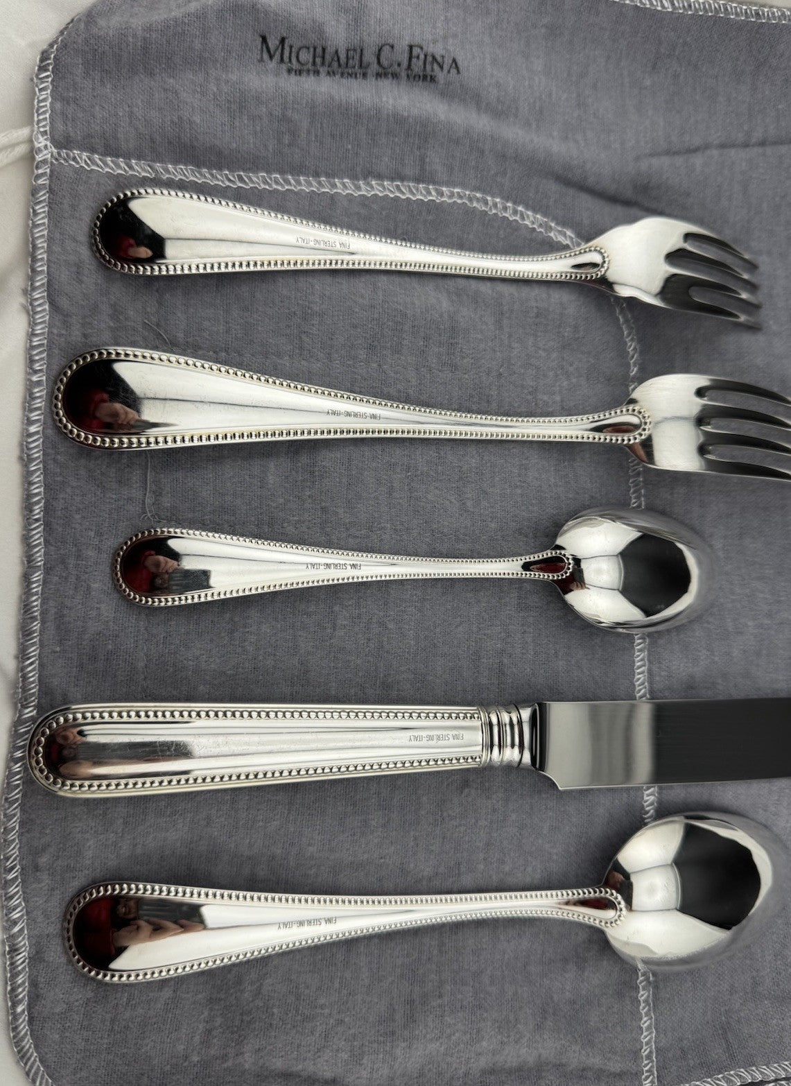 Michael C Fina 925 Sterling Silver 5 Piece Place Setting Bead Pattern 338G Italy