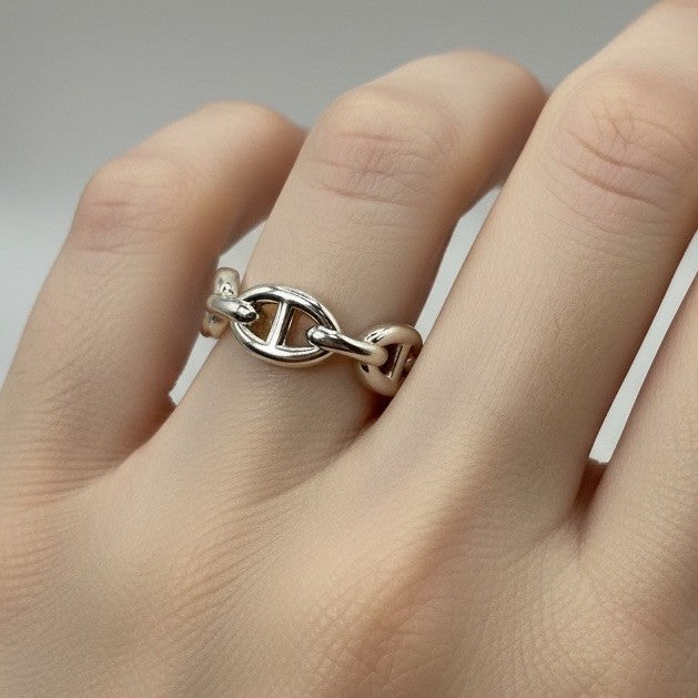 Hermès Chaîne d’Ancre Enchaînée Ring PM Sterling Silver 925 Size 54 5.8 Grams