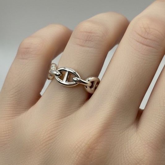 Hermès Chaîne d’Ancre Enchaînée Ring PM Sterling Silver 925 Size 54 5.8 Grams