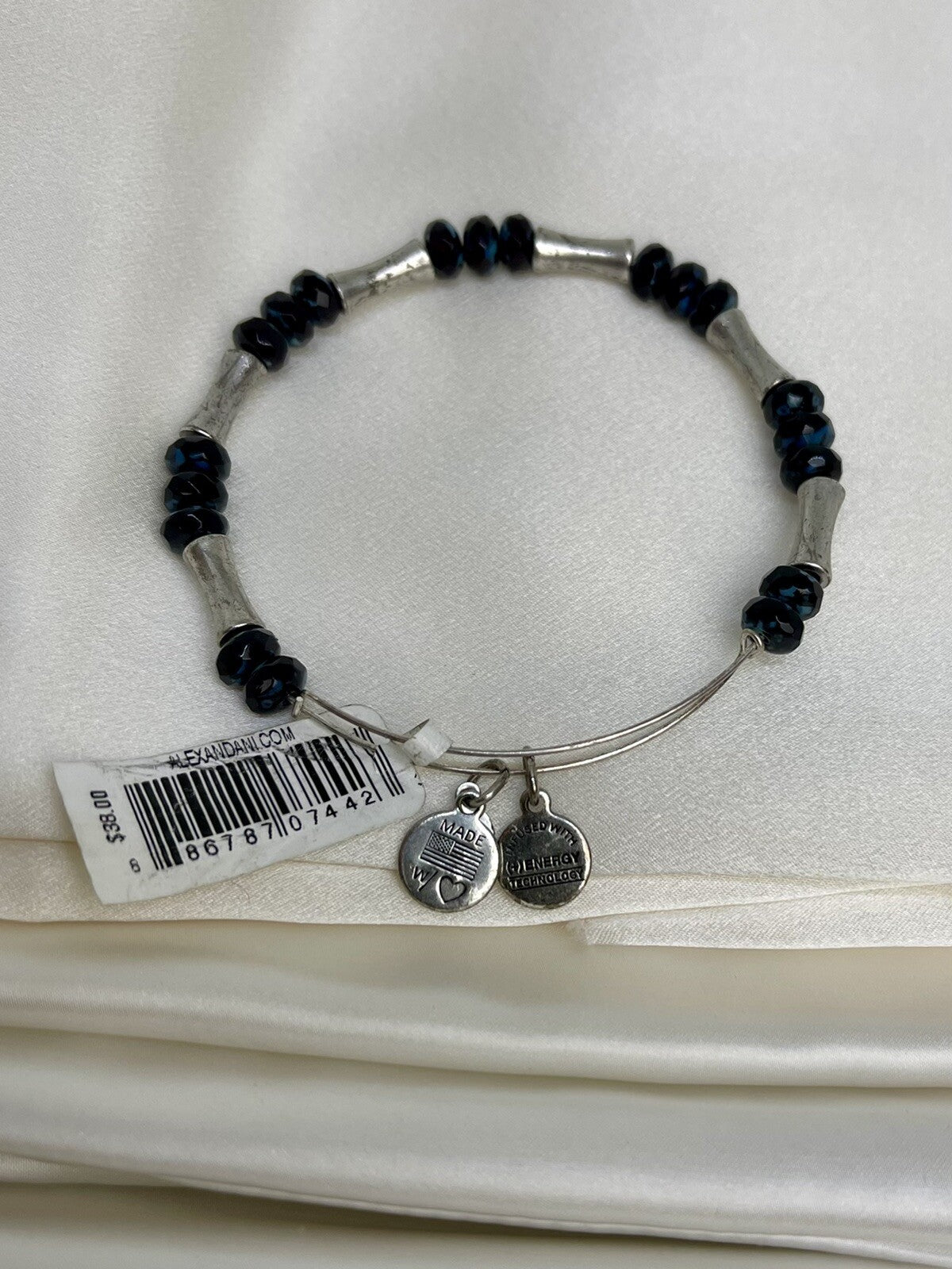 Alex and Ani Blue Dark Red Glade Jet Rafaelian Silver Wrap Bangle