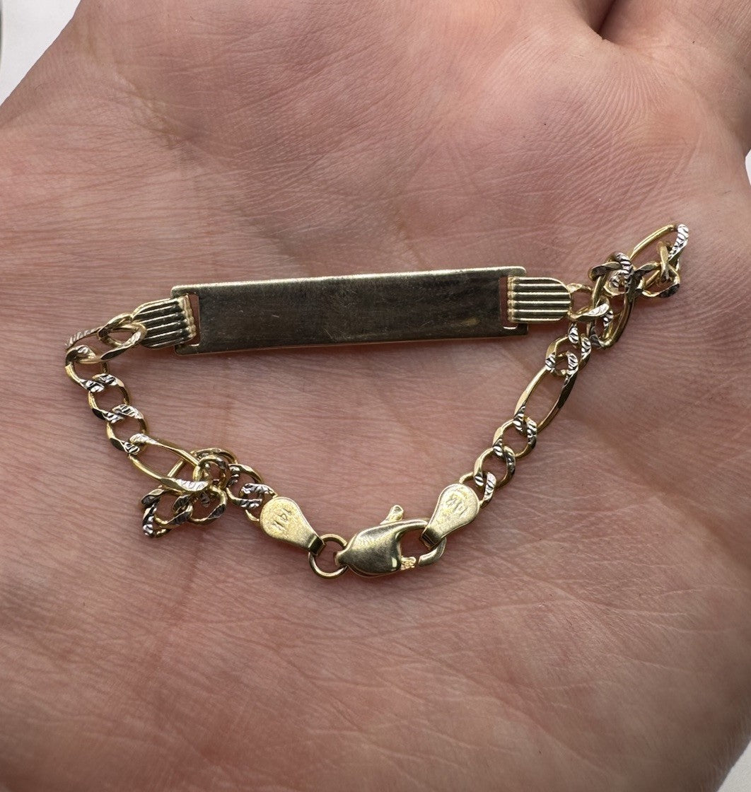 14K Yellow Gold Figaro ID Bracelet 6" Solid Link 3.8G Kids / Petite Women