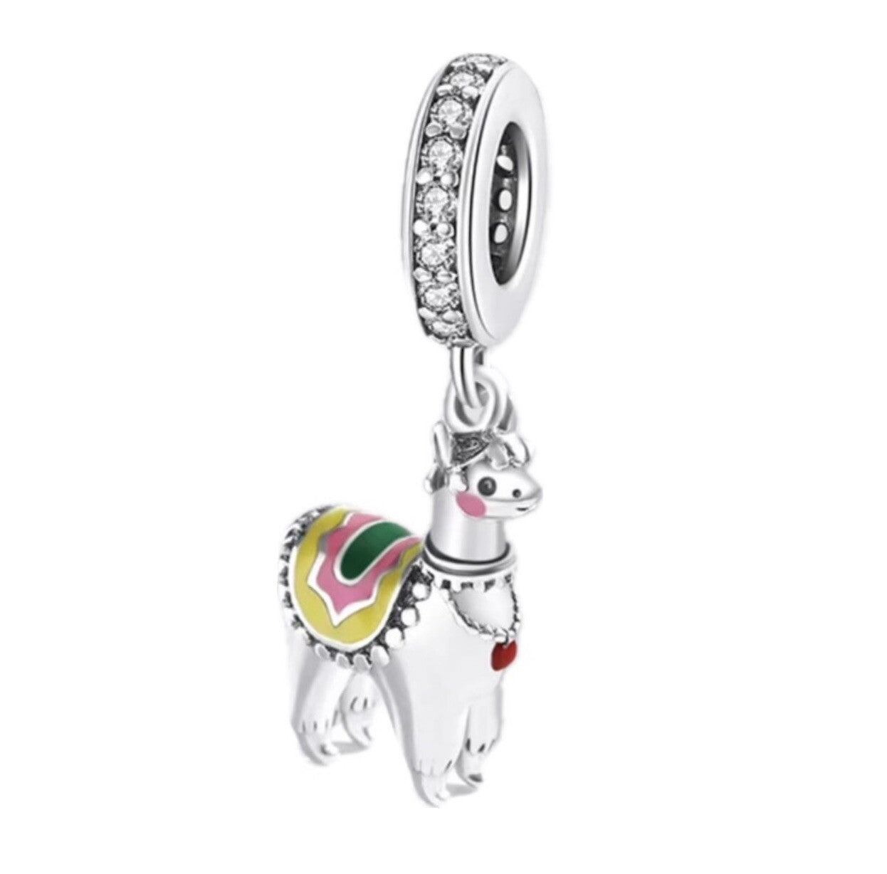 Sterling Silver 925 Enamel Vibrant Happy Festive Llama Animal Charm
