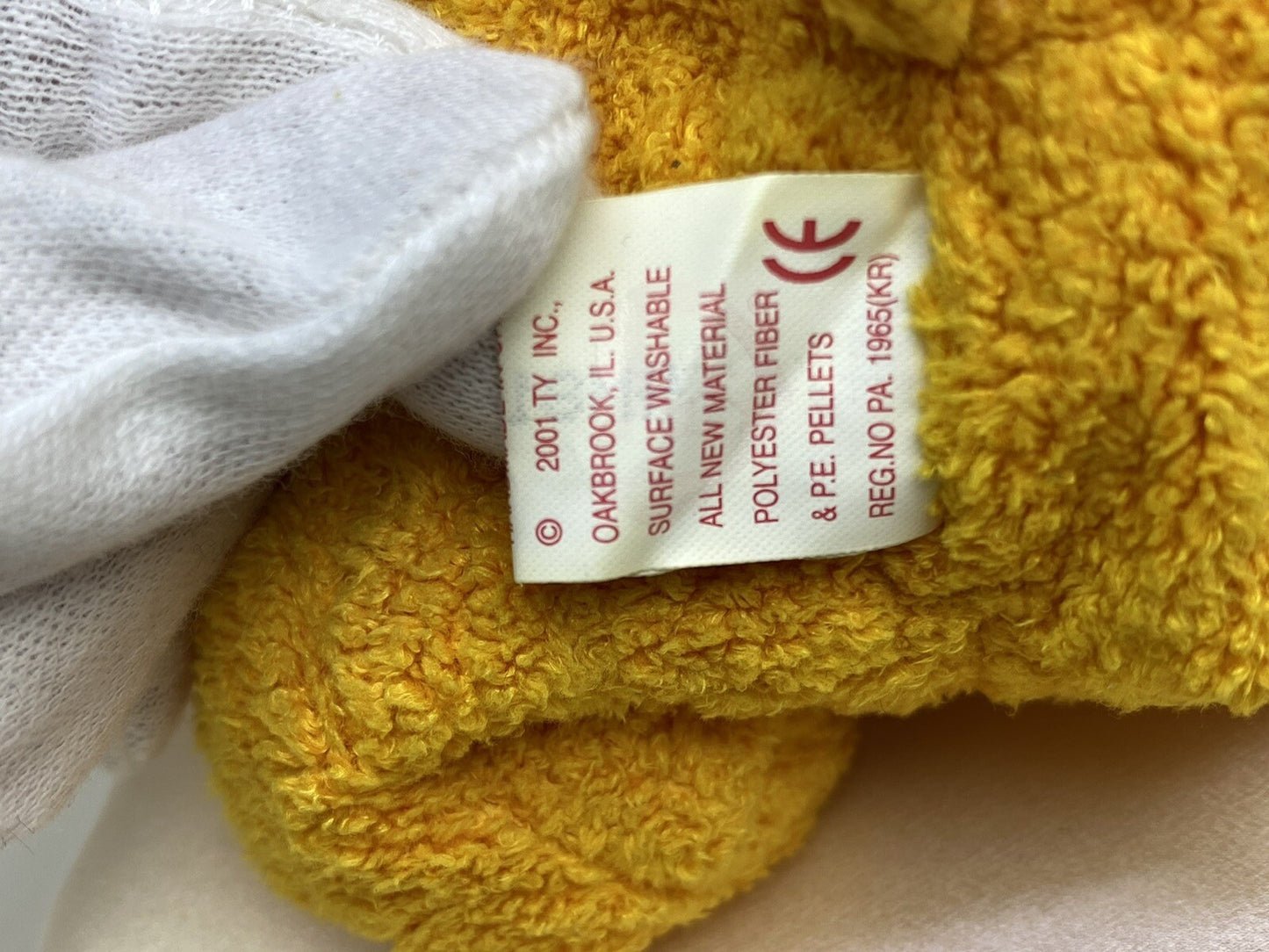 Ty Beanie Baby Poopsie The Yellow Bear Plush W Hang Tag Protector 2001 Retired