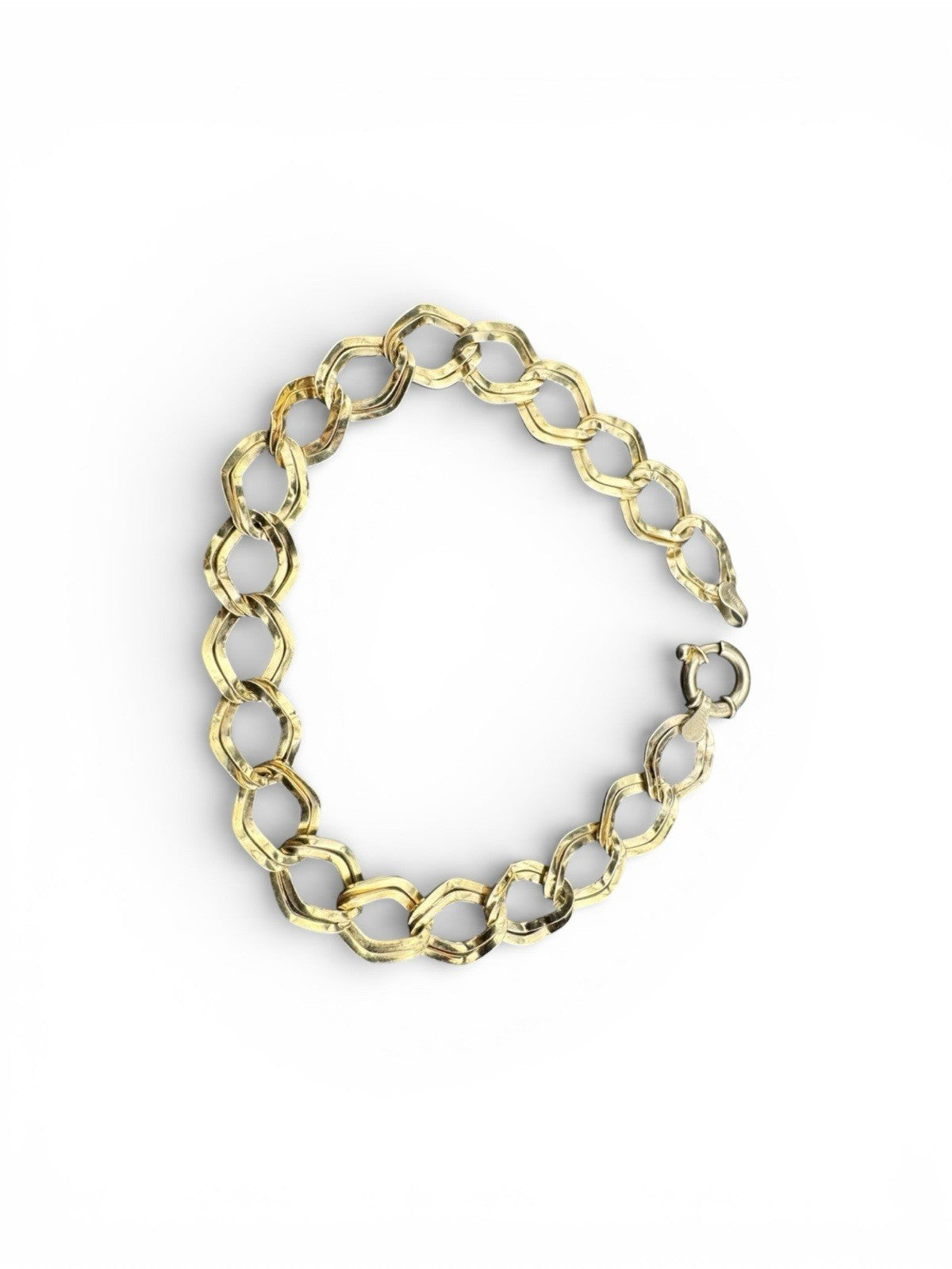 Pulsera geométrica vintage de oro amarillo de 14 quilates con doble eslabón en zigzag, 3.2 g, 7.25 pulgadas, Italia