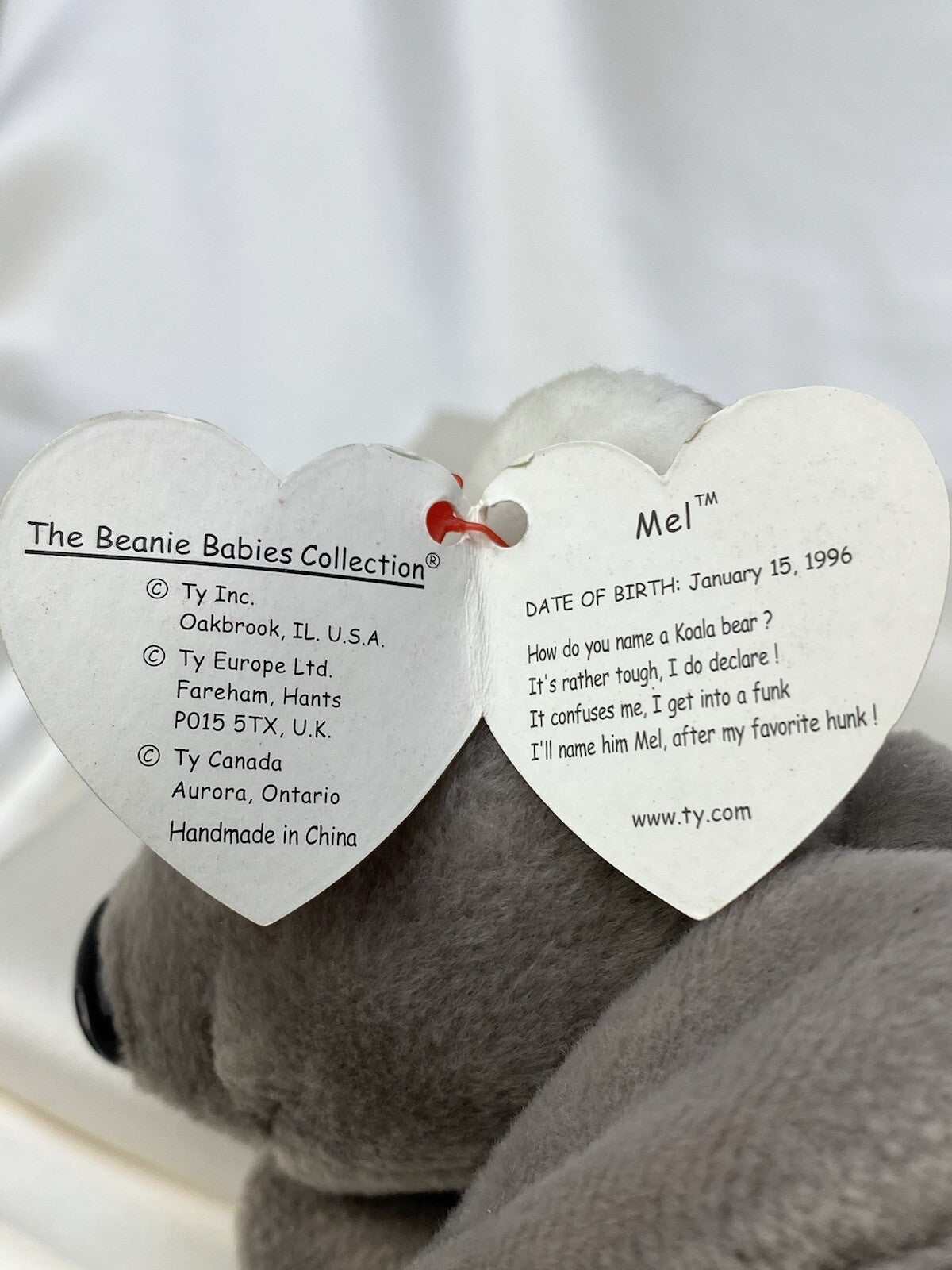 Rare Retired Ty Beanie Baby Mel The Koala 1996 Mint P.V.C. Pellets With Errors