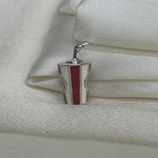 Sterling Silver 925 Enamel European Movie Theater Fountain Drink Soda Cup Charm