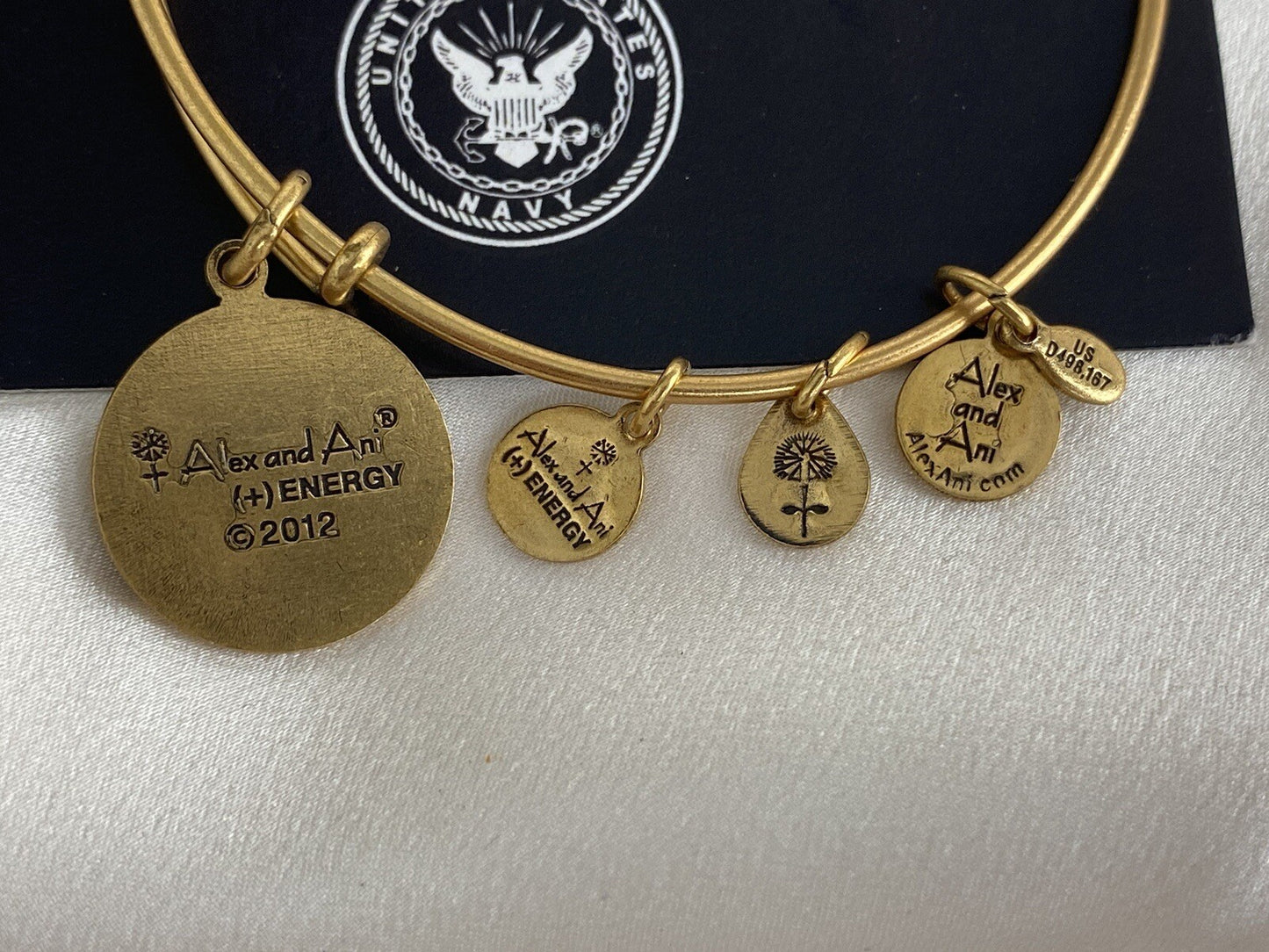 ALEX AND ANI UNITED STATE NAVY Charm Adjustable Bracelet Gold Tone Bangle
