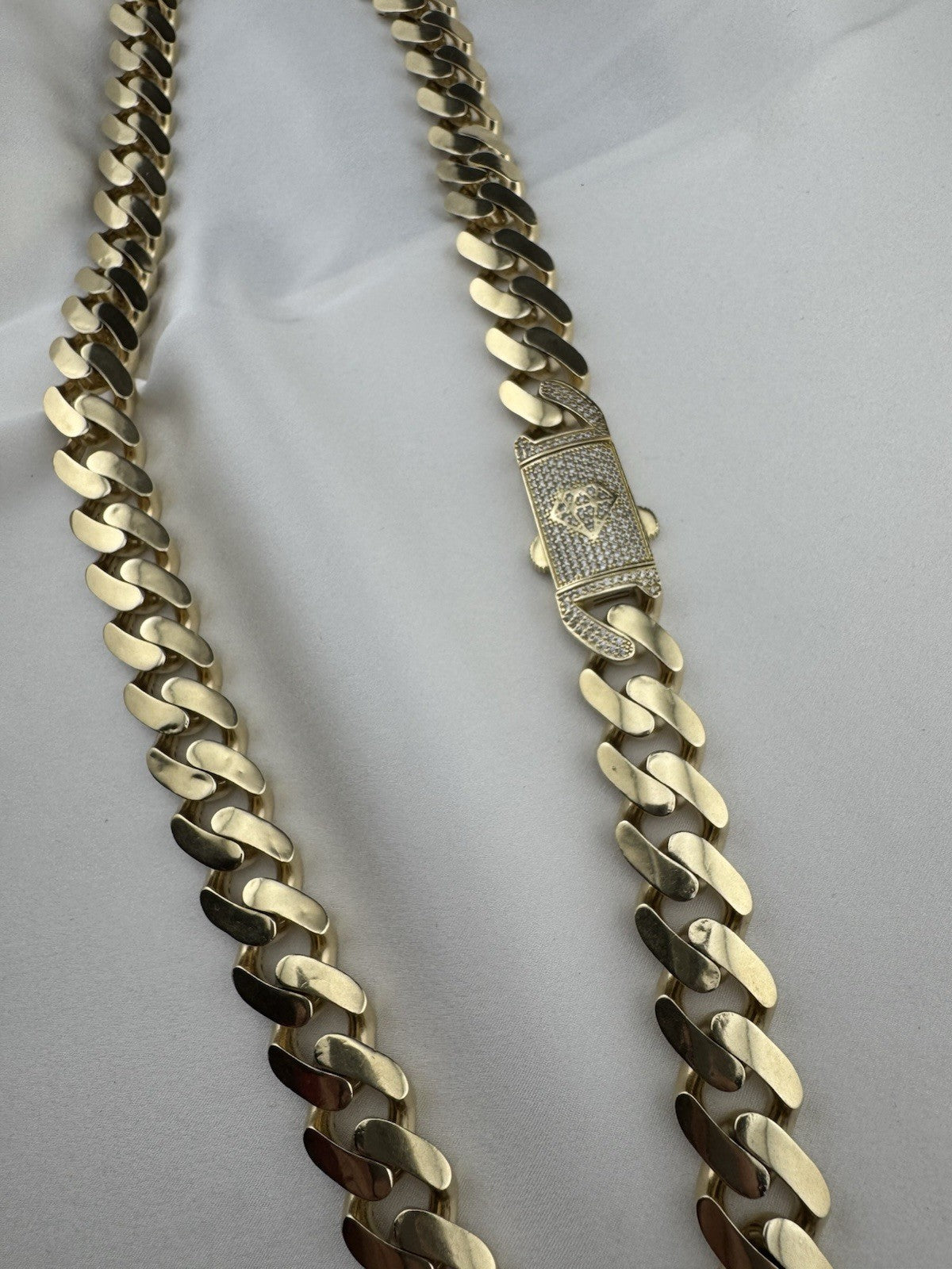 14K Yellow Gold Miami Cuban Link Chain Necklace 14.7mm 24.5 76.4 Gram Semi-Solid
