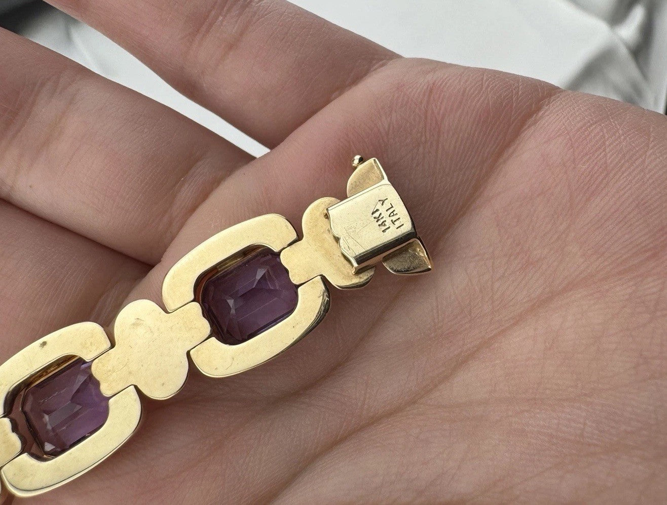 14K Yellow Gold 4 Piece Jewelry Set Bracelet Ring Pendant Earring 70.5G Purple
