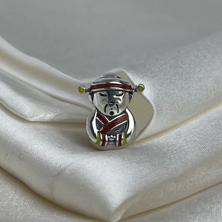 Sterling Silver 925 European Enamel Anime Kawaii Emperor Character Charm