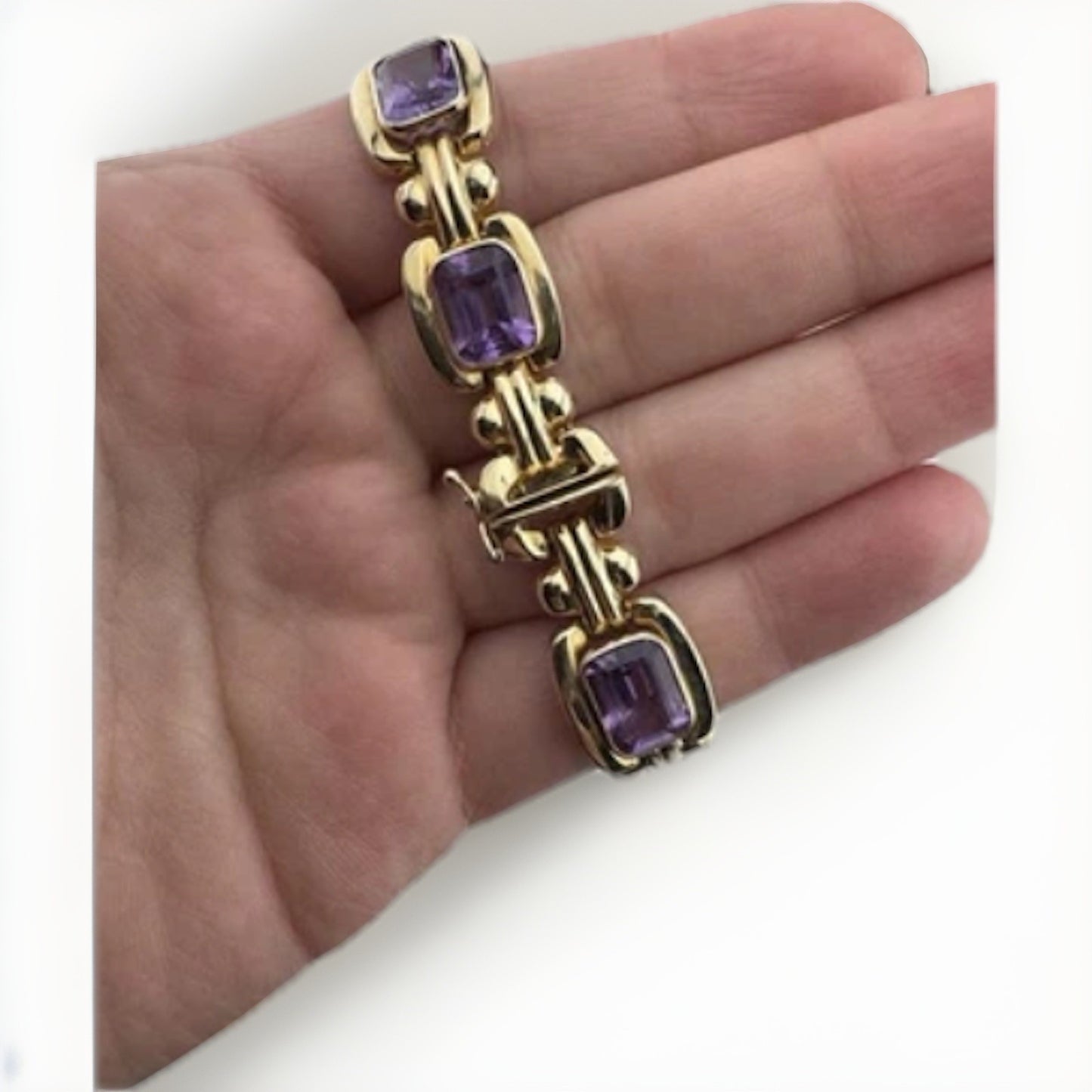 14K Yellow Gold 4 Piece Jewelry Set Bracelet Ring Pendant Earring 70.5G Purple
