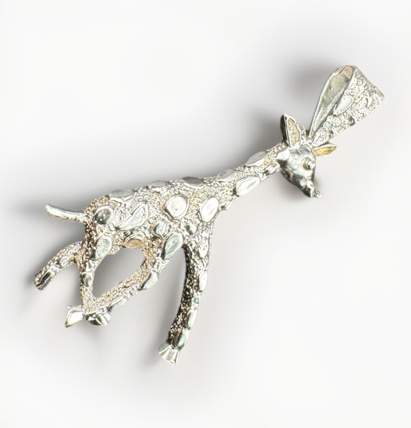 Sterling Silver 925 Giraffe Zoo Animal Nugget Textured Pendant 7.5G 45x21.49mm
