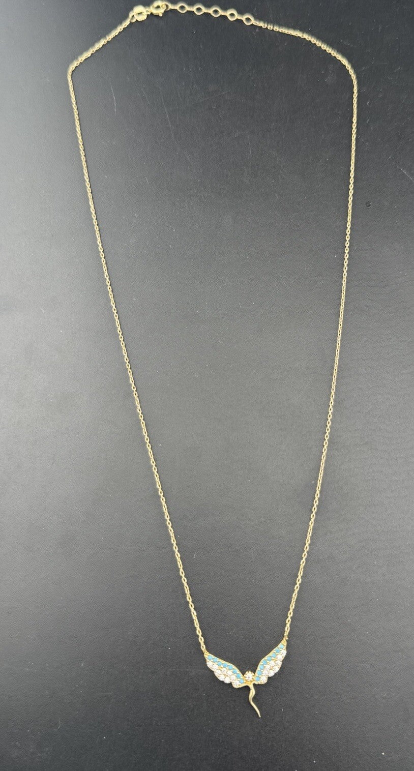 14K Gold Perfectina Chain 18in Adjustable Necklace Angel Wing Pendant 3.1 Grams