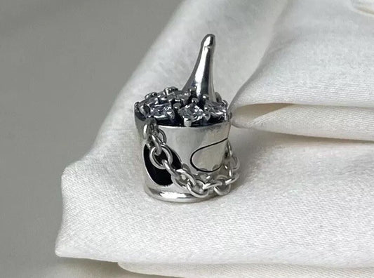 Sterling Silver 925 Cubic Zirconia Champagne On Ice Bucket Club Drink Charm