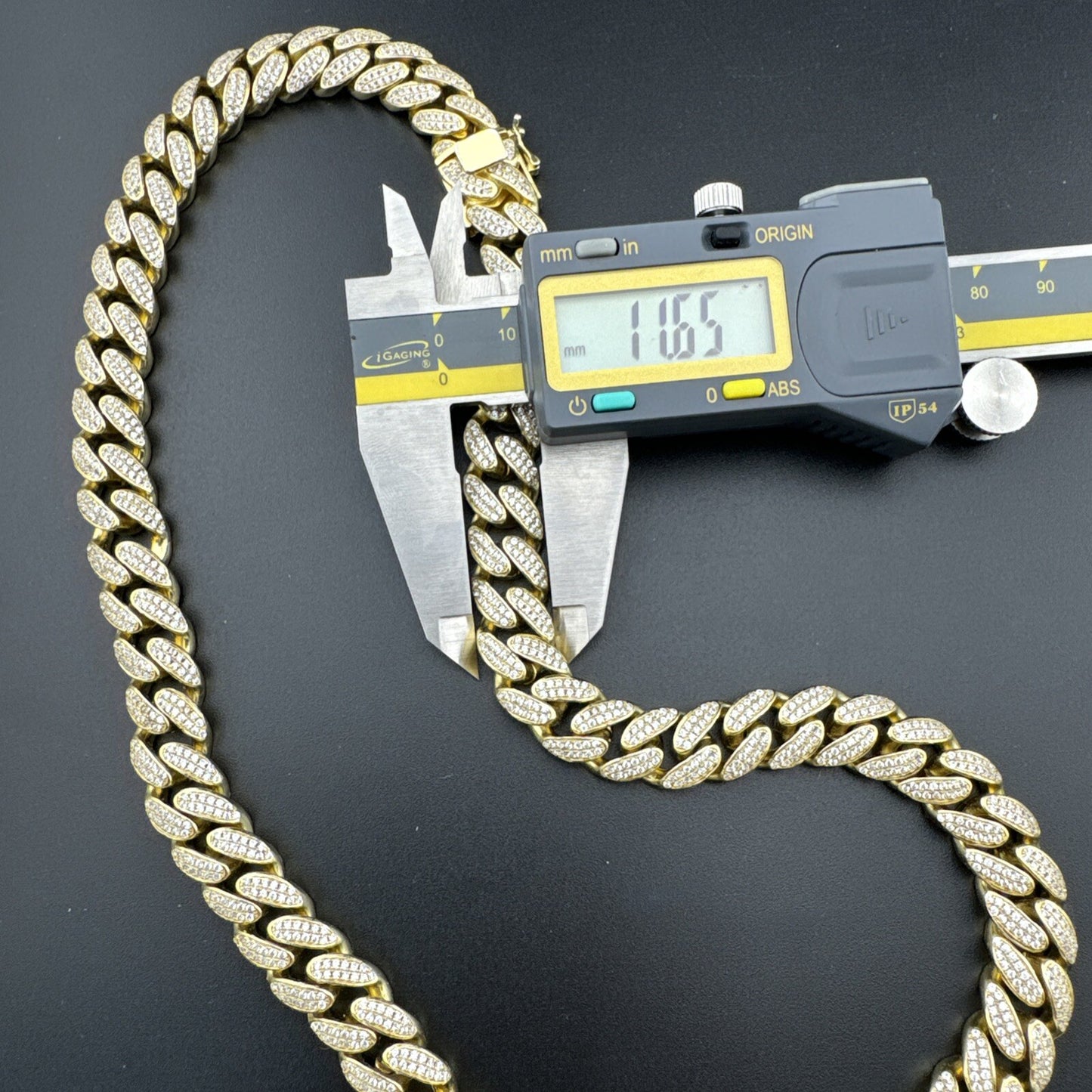 Sterling Silver 925 191G Gold Plated Miami Cuban Chain Fully Iced, 22in, 11.65mm