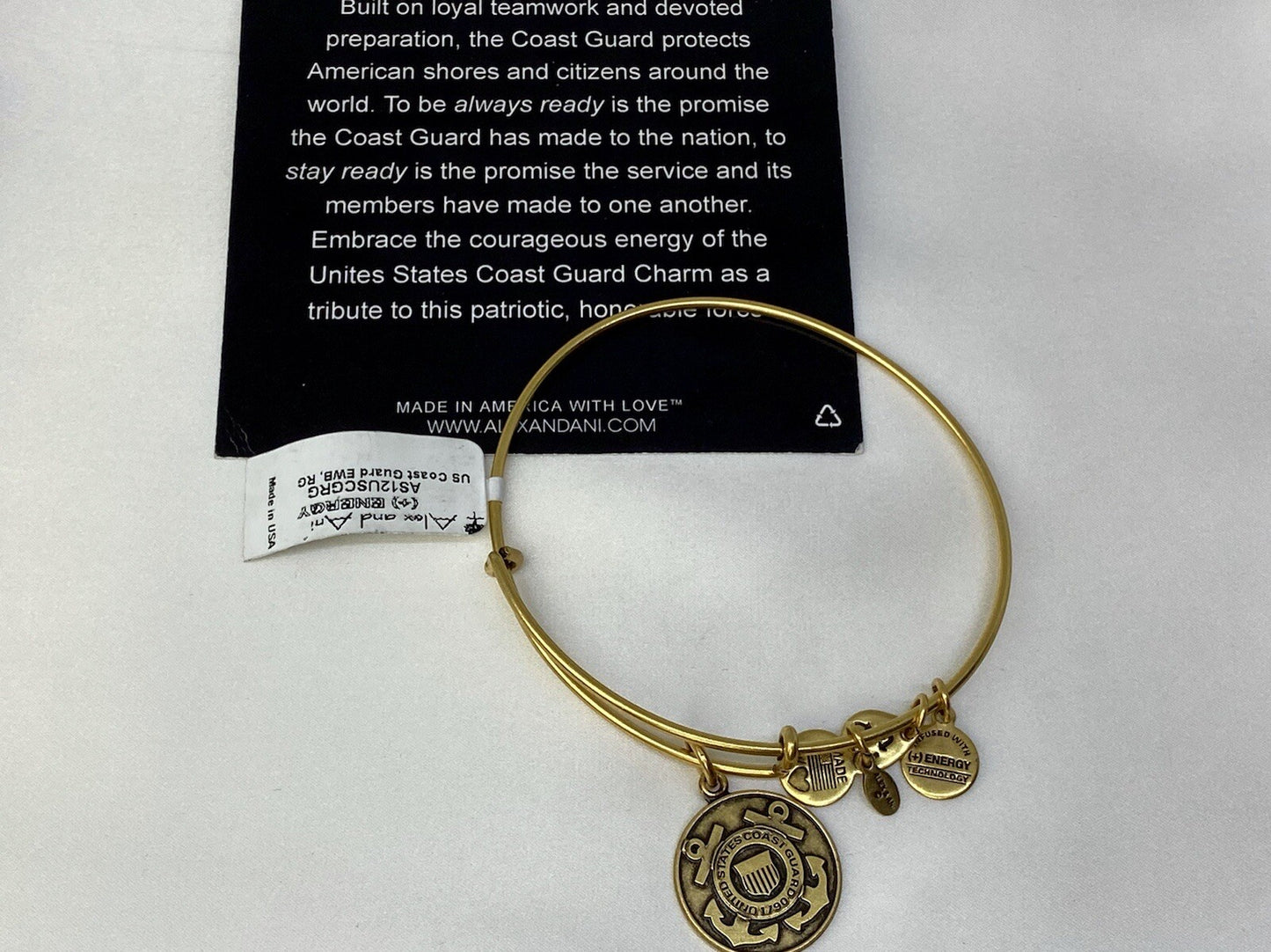 Alex and Ani US Coast Guard Honor Rafaelian Gold Charm Bangle Bracelet