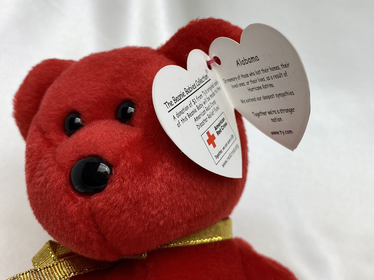 Ty Beanie Baby Alabama I Love Alabama Plush Red Bear Hang Tag Protector 2005