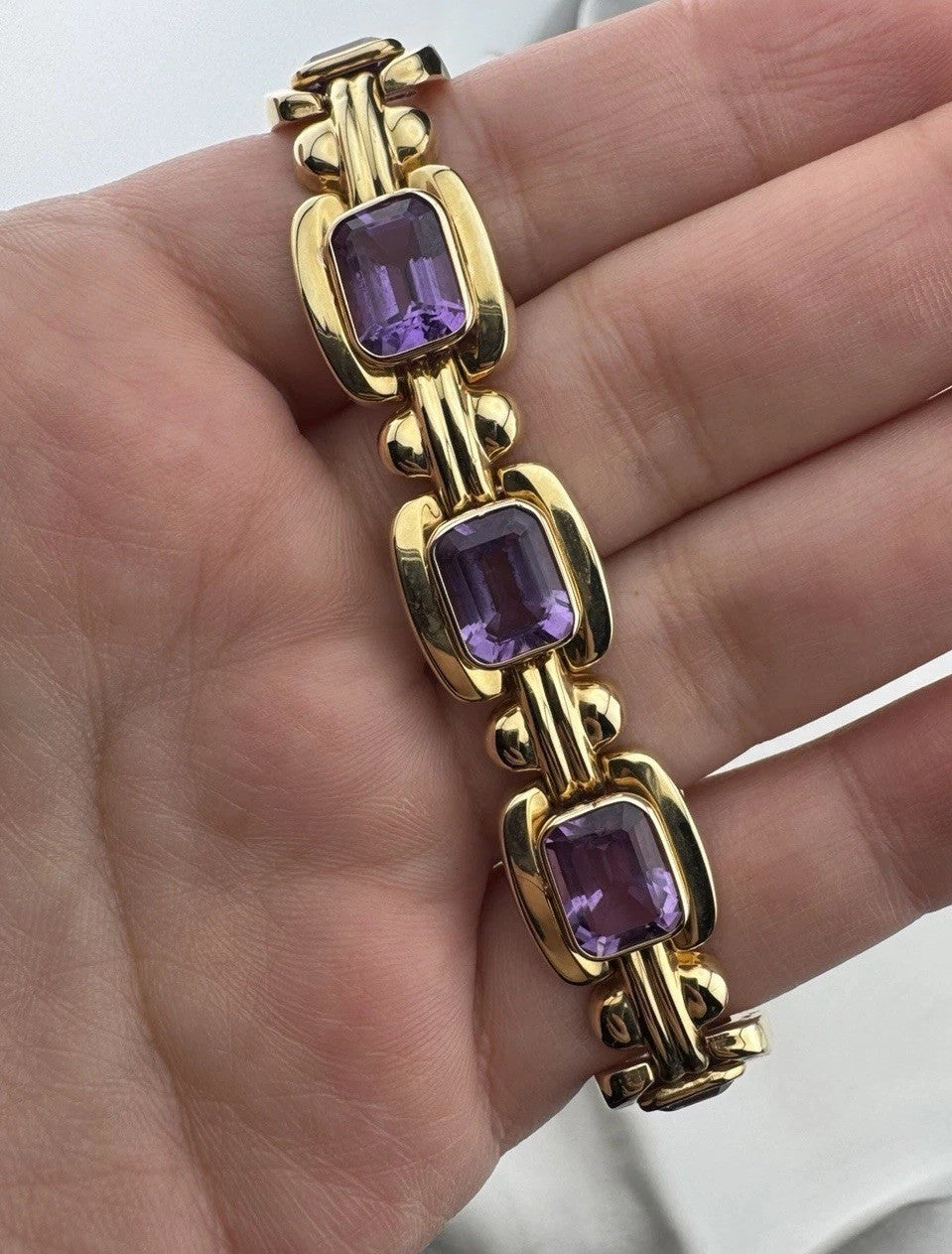 14K Yellow Gold 4 Piece Jewelry Set Bracelet Ring Pendant Earring 70.5G Purple