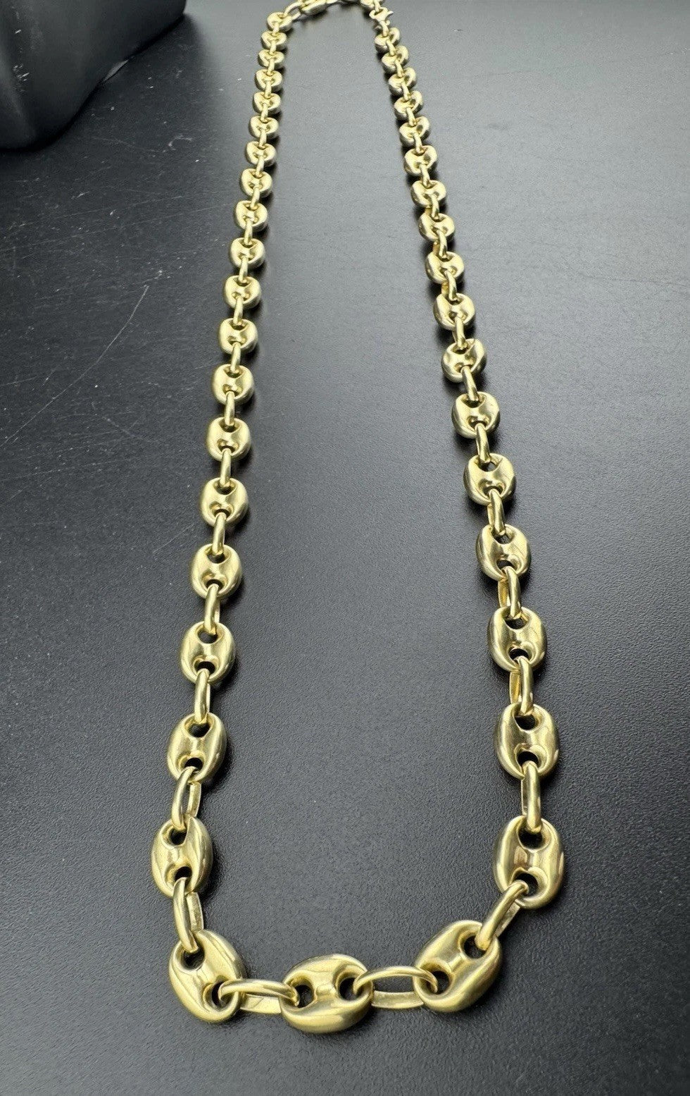 Solid 10K Gold Puffy Anchor Mariner Link Chain Necklace 24.5in, 7.66mm, 22.5G