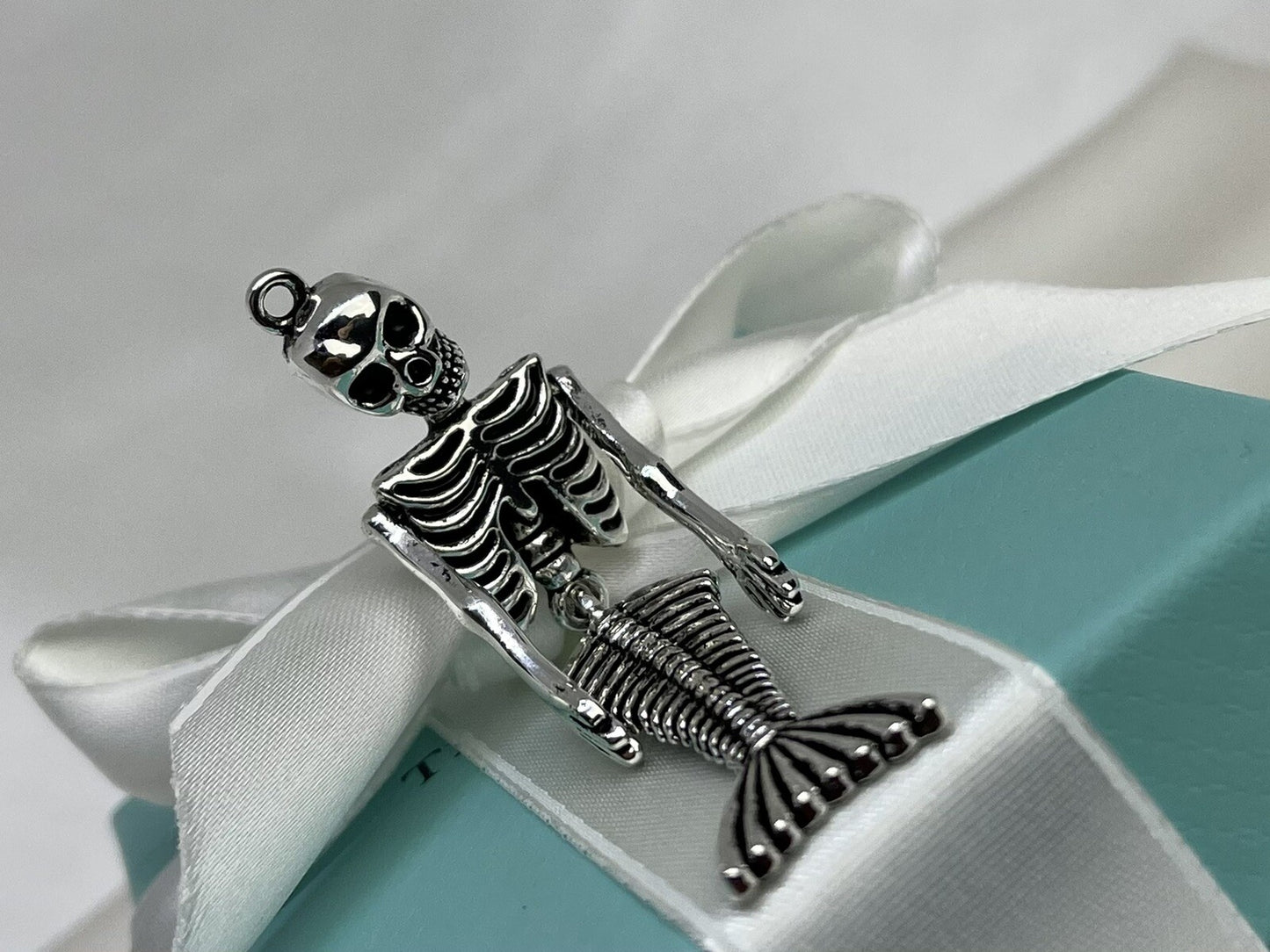 Large 73mm Moveable Skeleton Mermaid Pendant Silver Zinc Alloy Metal Handmade