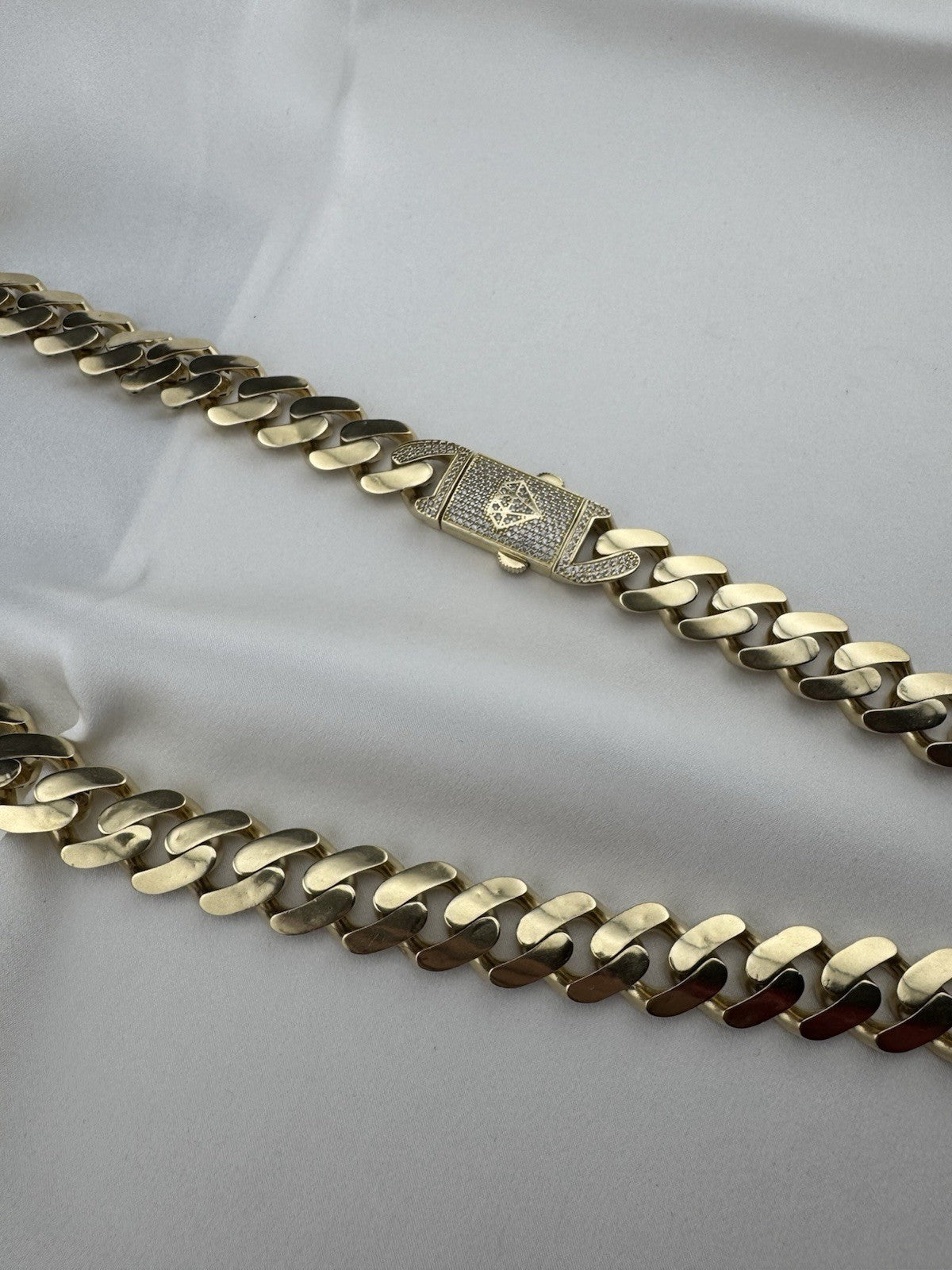 14K Yellow Gold Miami Cuban Link Chain Necklace 14.7mm 24.5 76.4 Gram Semi-Solid