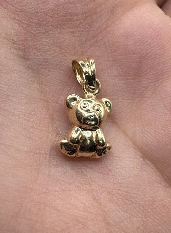 14K Two-Tone Gold Puffy Teddy Bear 3D Reverse Pendant Charm 9.72x17.6mm 1 Gram