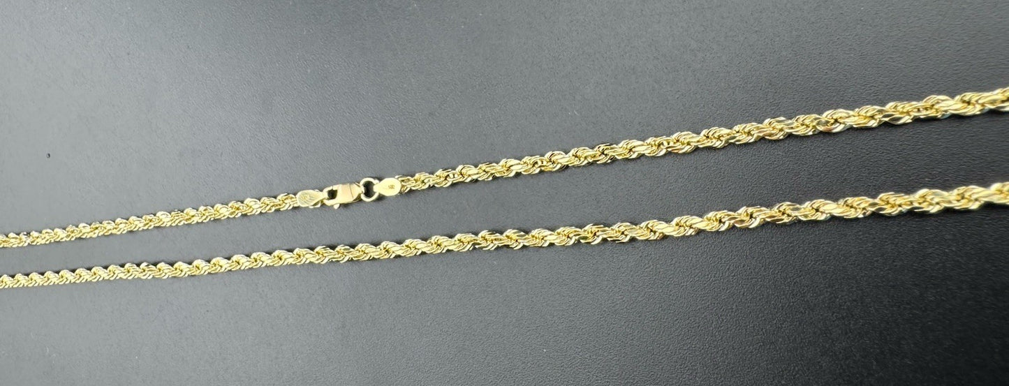 14K Yellow Gold Rope Chain Necklace 22in 2.57mm 5.3 Gram Classic Elegant Style *