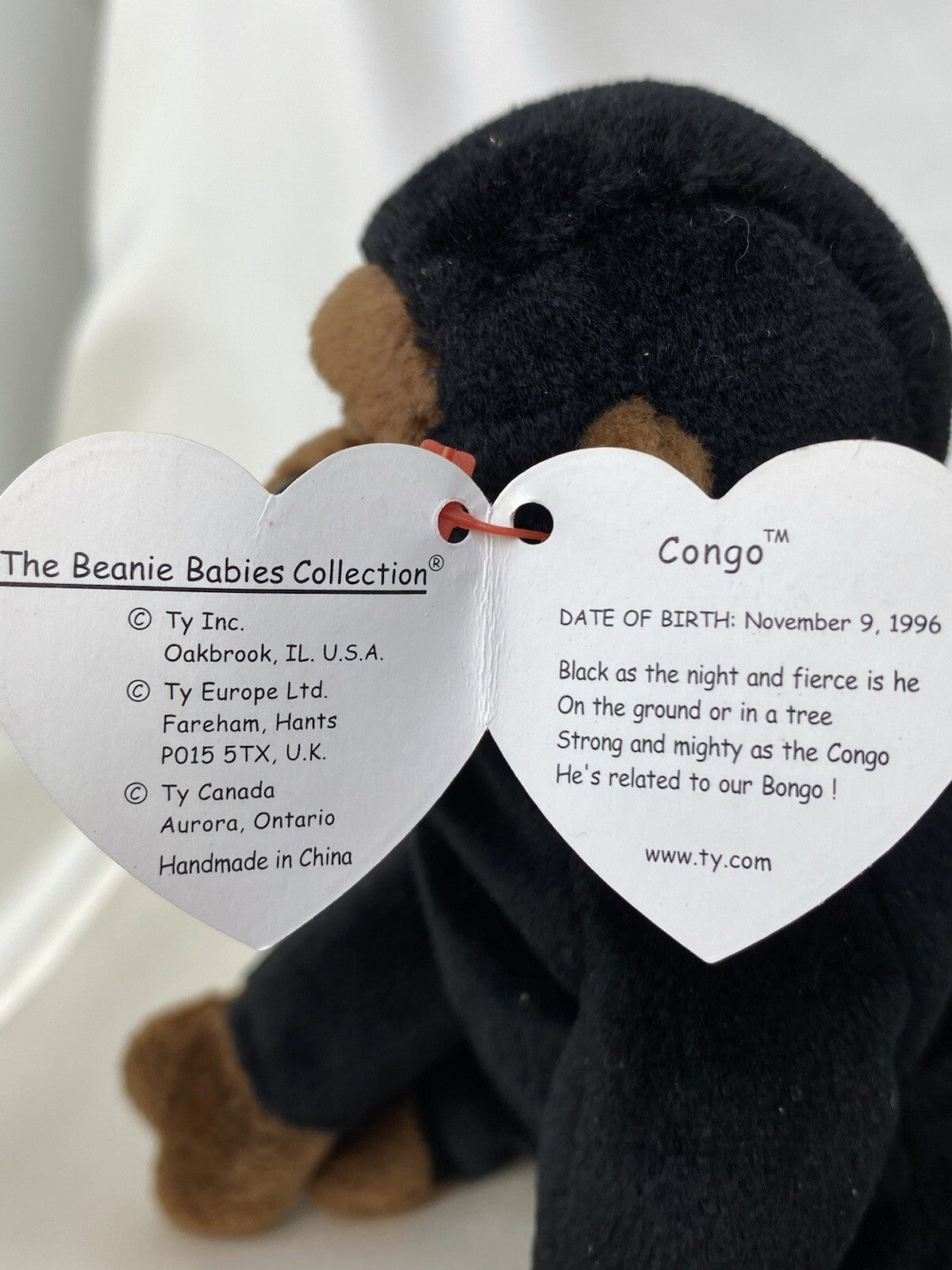 Rare Retired Ty Beanie Baby Congo The Gorilla 1996 Mint P.E. Pellets With Errors