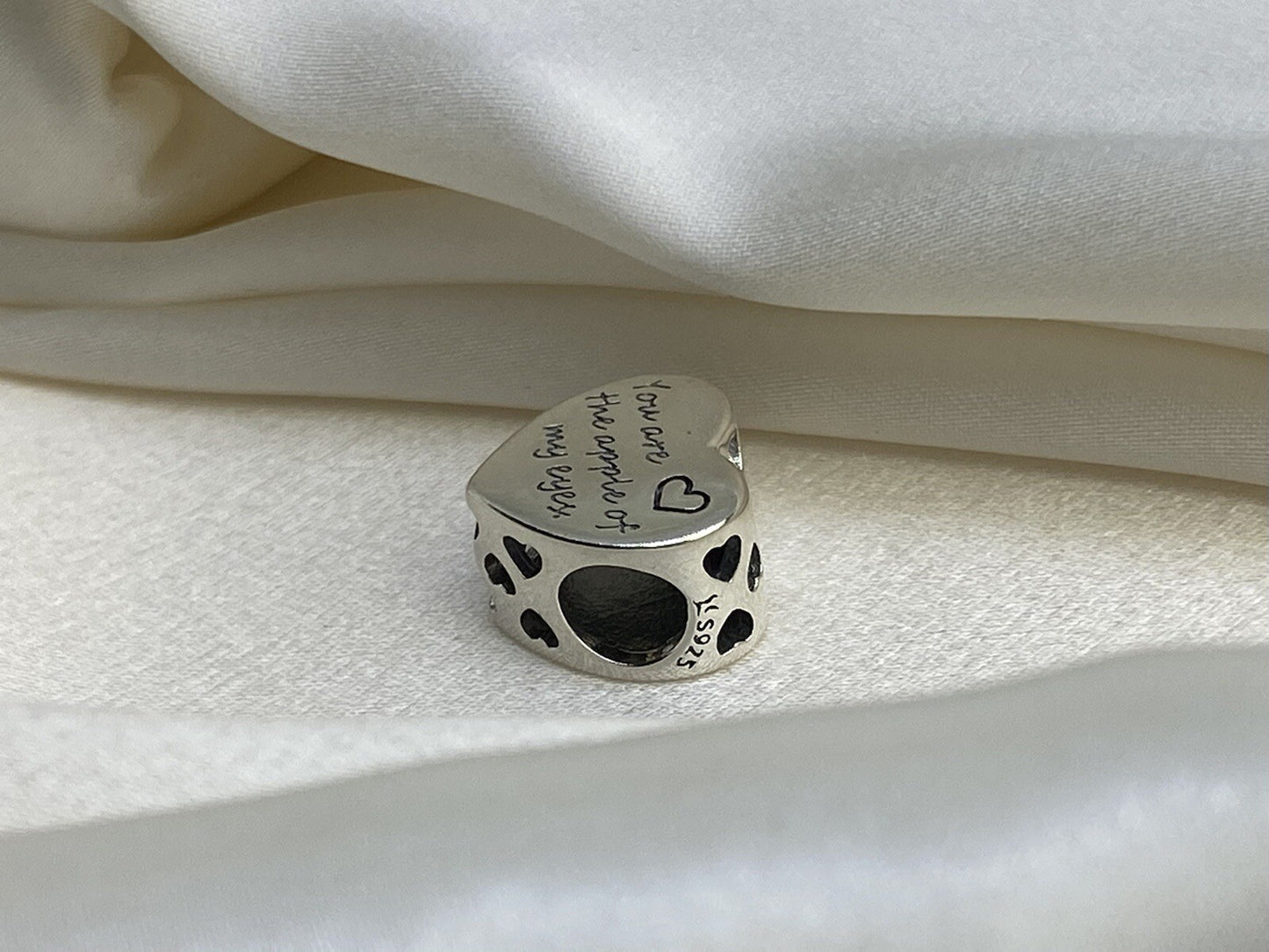 Sterling Silver You Are The Apple Of My Eyes Valentine's Love Couple Heart Charm