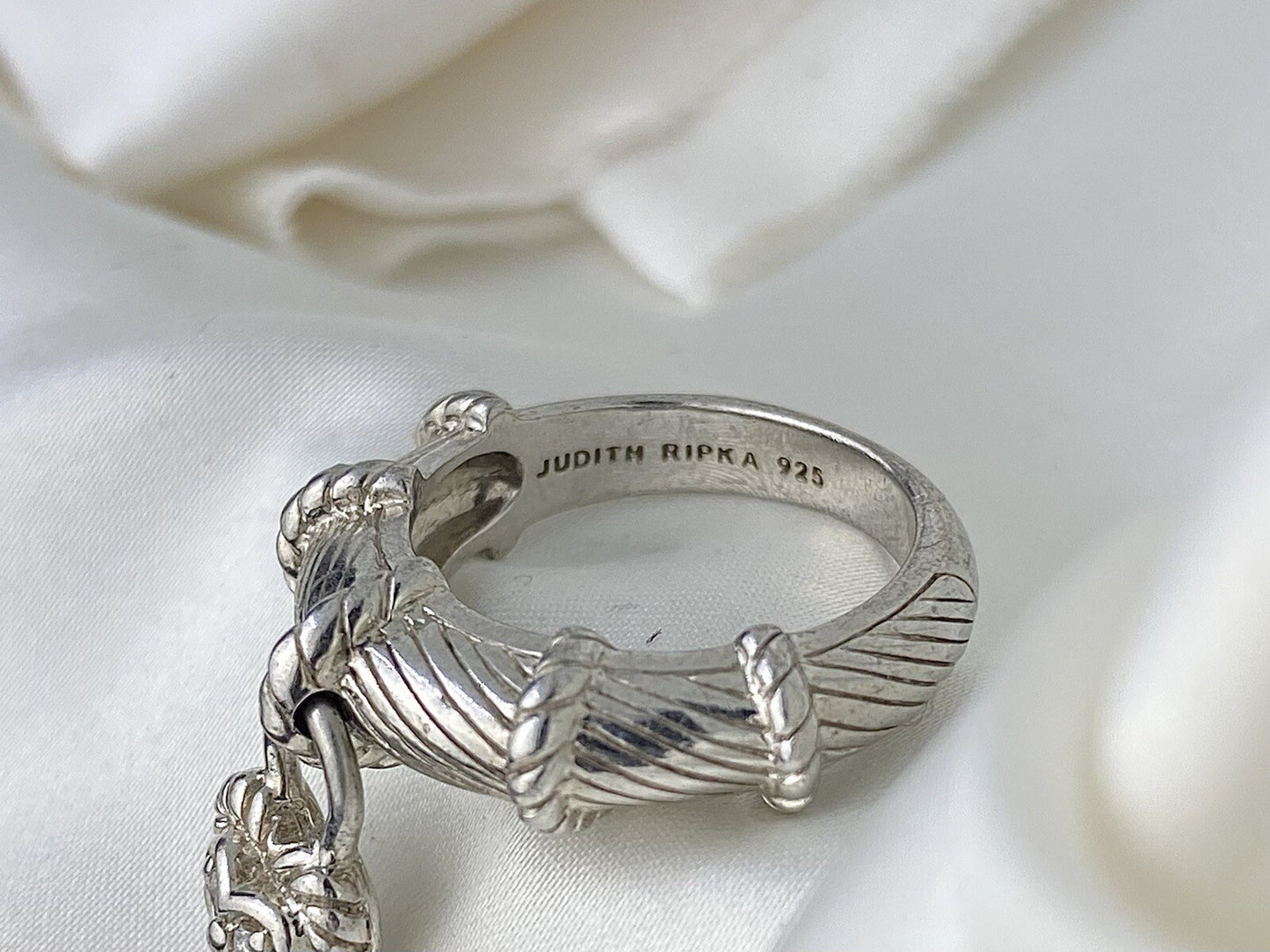 Vintage Judith Ripka Sterling Silver 925 16mm Dangling CZ Heart 6.5mm Band Ring
