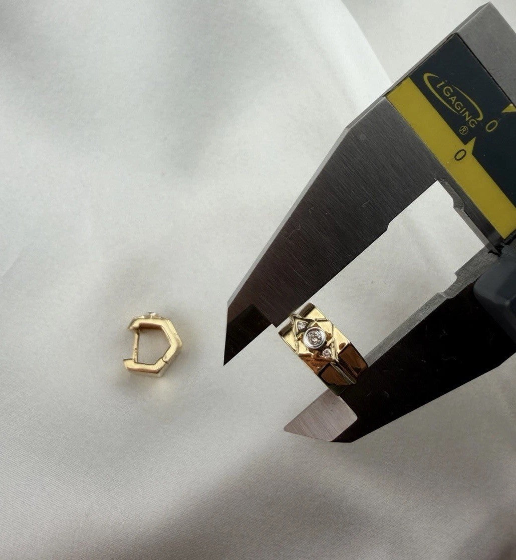 14K Yellow Gold Diamond Geometric Huggie Earrings 5.7 Grams Hinged 13.13x6.59mm