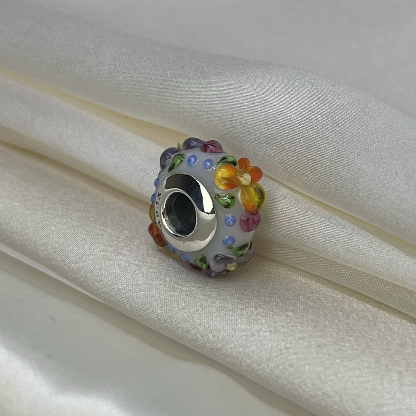 Sterling Silver 925 European Colorful Vibrant Enamel Flowers Plant Large Charm
