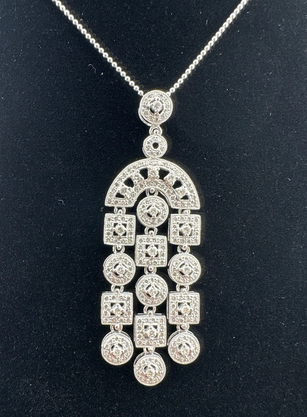 Vintage 18K White Gold Diamond Rope Pendant Necklace 20in 9.8 Gram 55x18mm 1990s