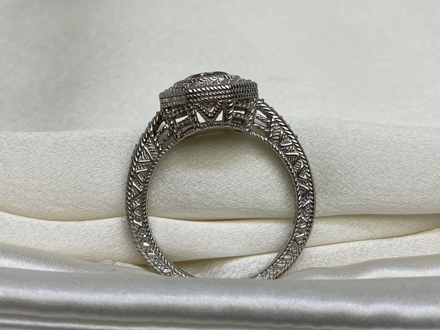 Judith Ripka Sterling Silver 925 Halo Ring Pink Sapphire Cubic Zirconia Size 11