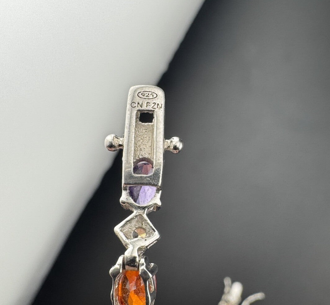 Vintage 925 Sterling Fine Silver Rainbow Gem Simulated Diamond Bracelet 7.5 10G
