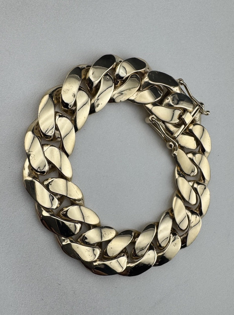 14K Yellow Gold Miami Cuban Link Bracelet 17.6mm 8.2” 45.8G Semi-Solid Box Lock