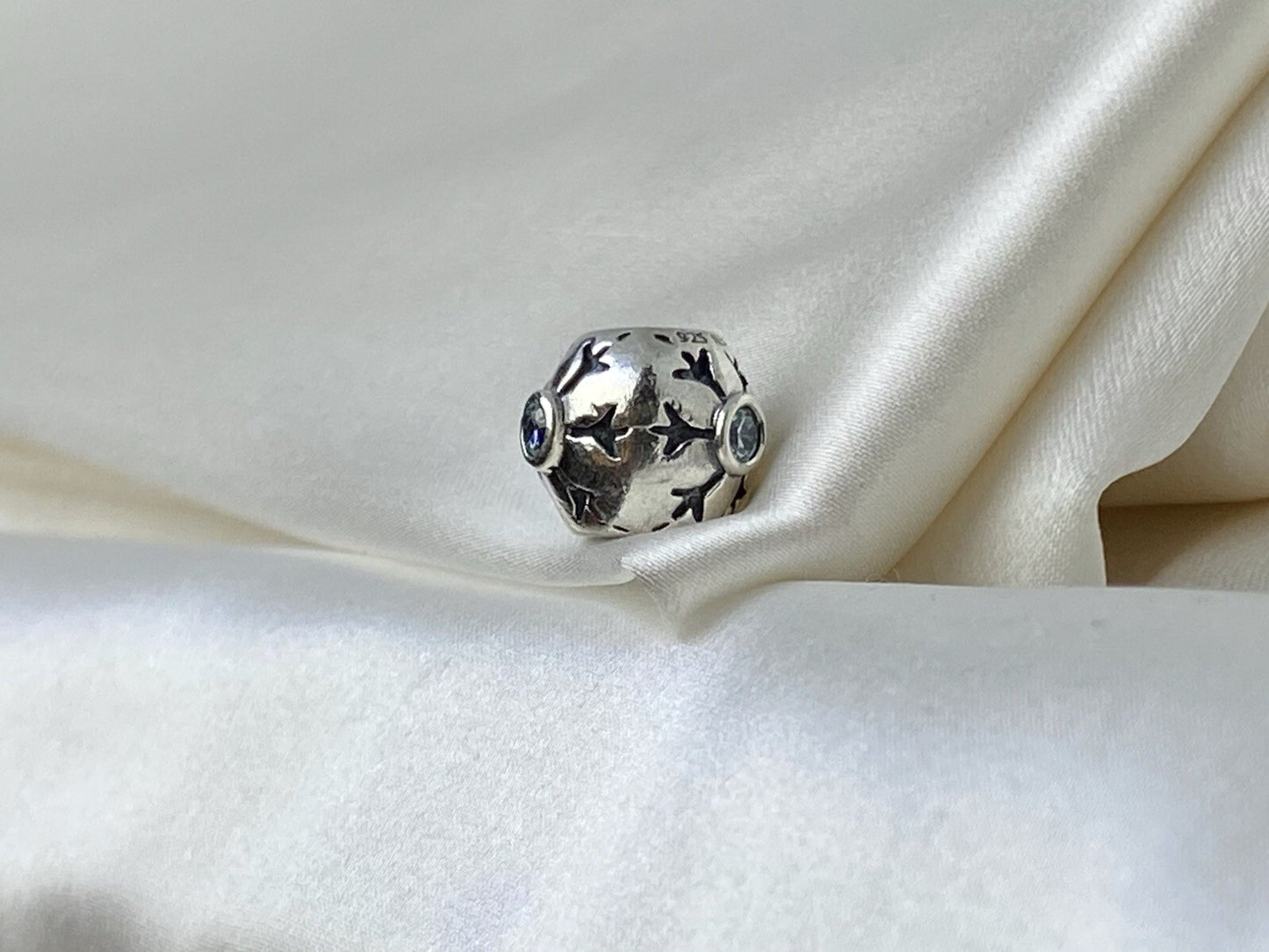 Pandora ALE Sterling Silver 925 9mm Snowflake European Charm Aqua Cz Retired