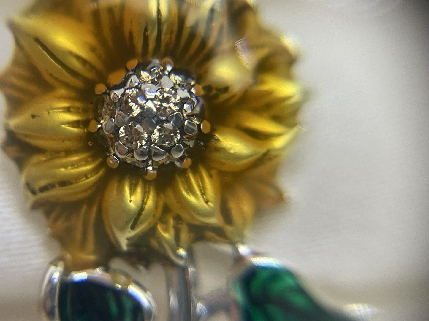 Sterling Silver 925 Enamel Cubic Zirconia Vibrant Sunflower Dangle Charm