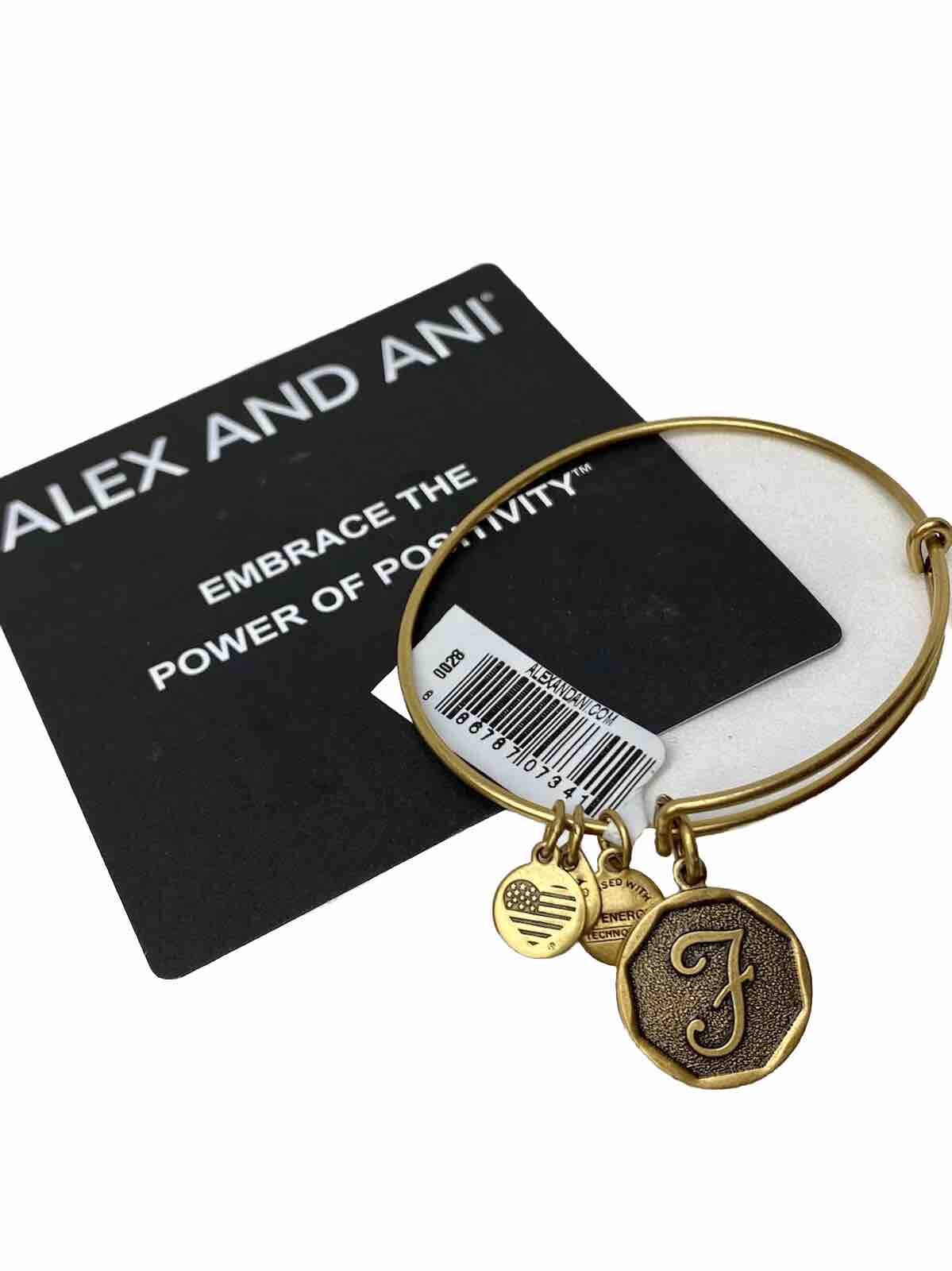 Pulsera de Alex and Ani con dije de inicial F y alambre dorado Rafaelian