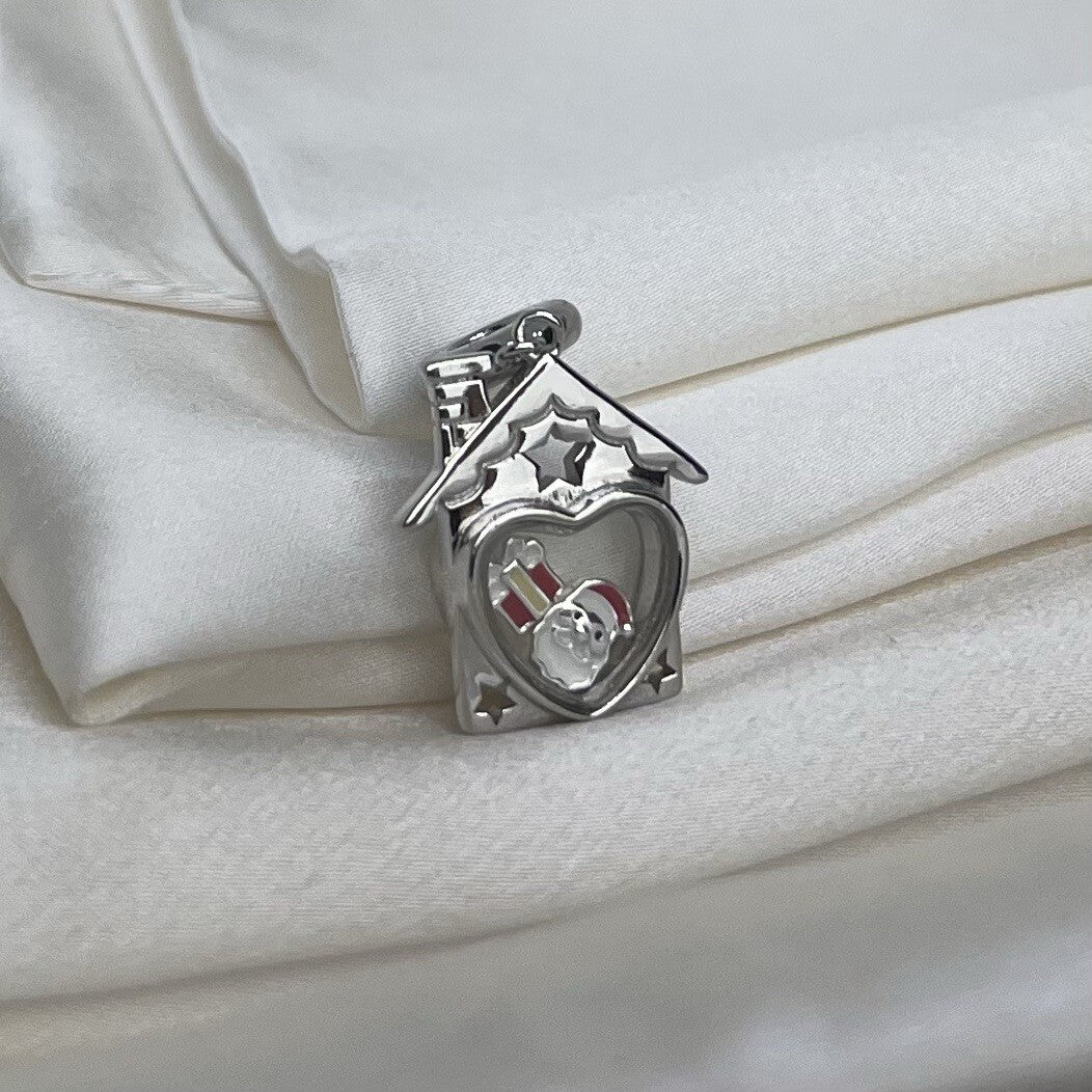 Sterling Silver 925 Enamel Christmas Santa Present Heart House Dangle Charm