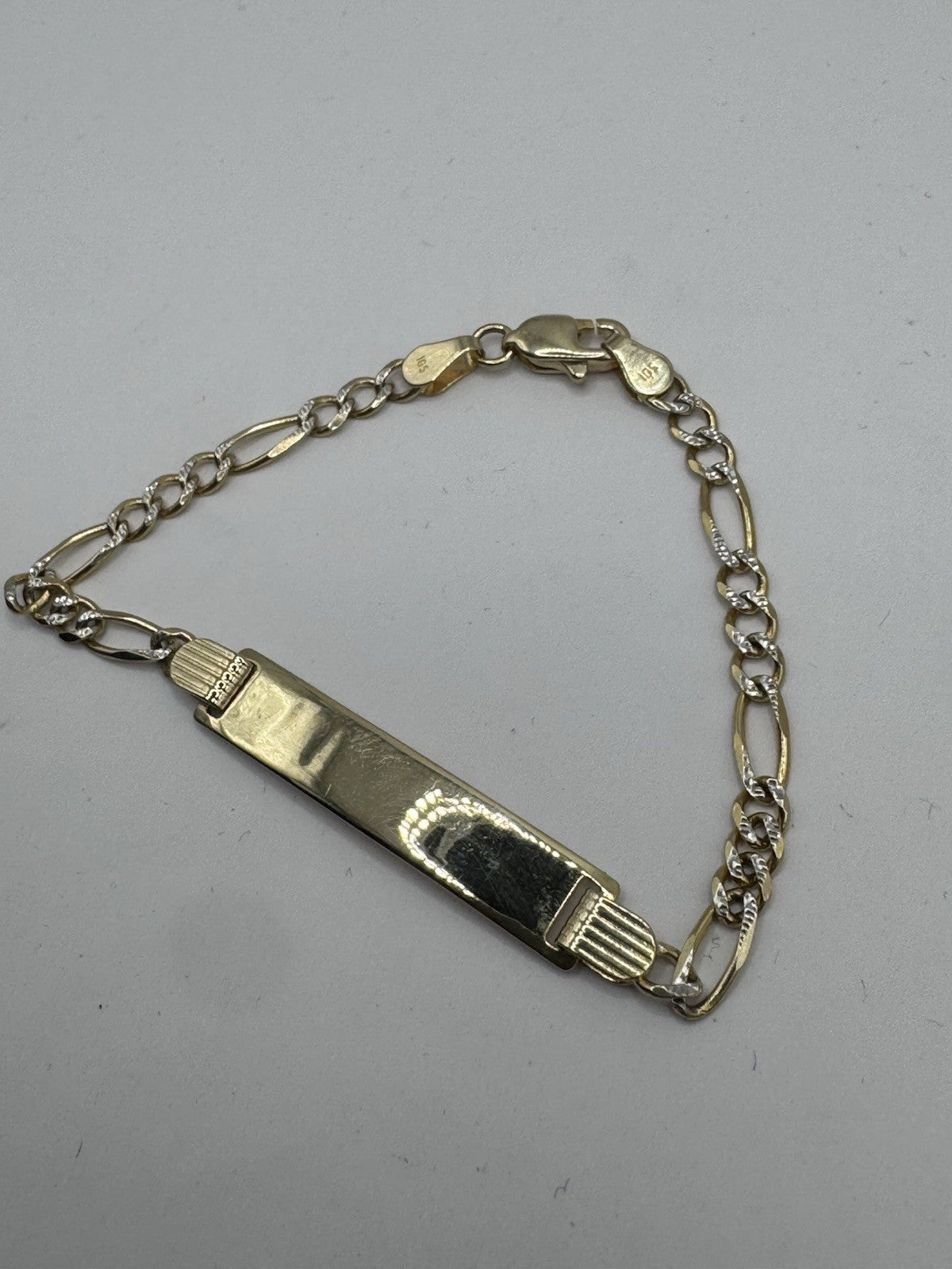 14K Yellow Gold Figaro ID Bracelet 6" Solid Link 3.8G Kids / Petite Women
