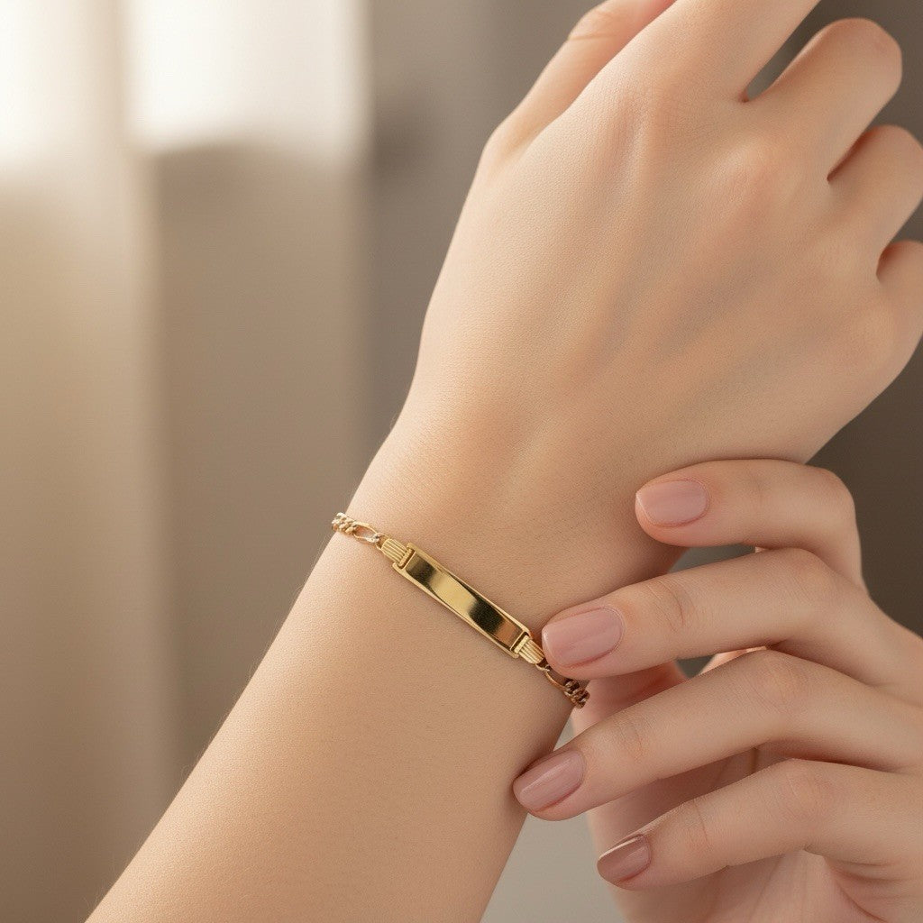 14K Yellow Gold Figaro ID Bracelet 6" Solid Link 3.8G Kids / Petite Women