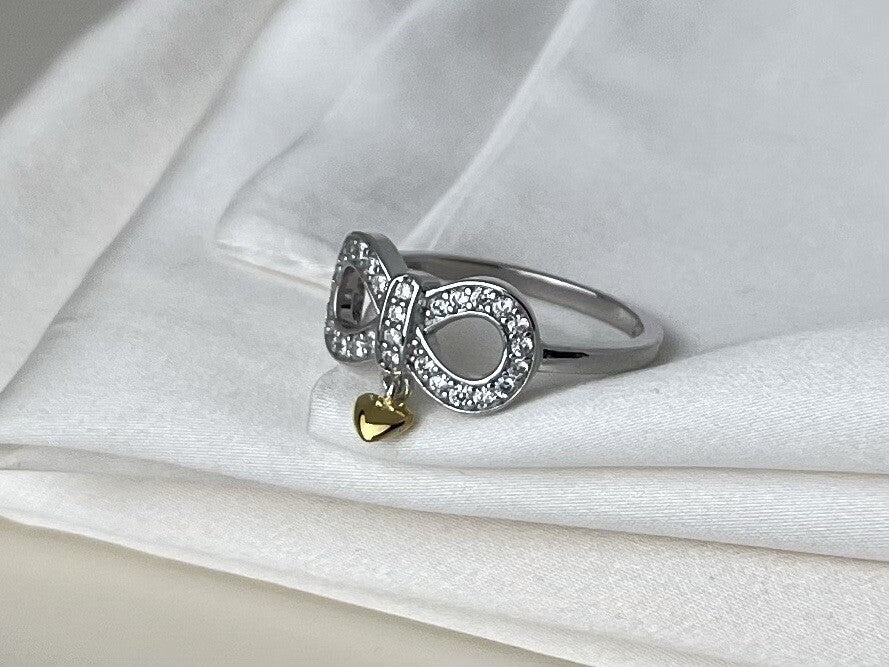 Anillo de oro colgante con corazón, infinito para siempre, de plata de ley 925 con circonitas cúbicas pavé