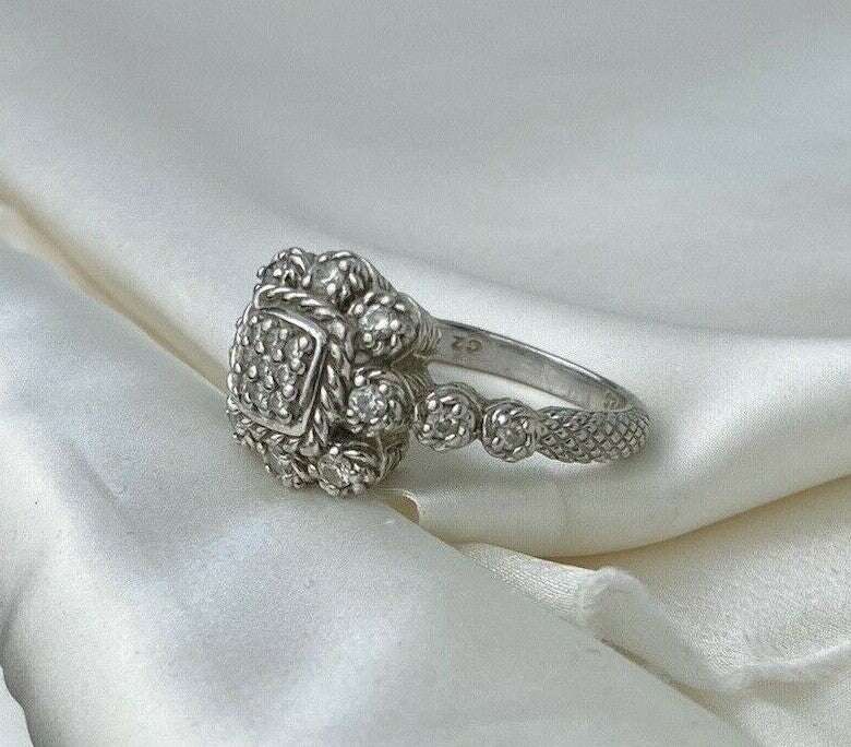 Vintage Judith Ripka Diamonique Sterling Silver CZ Flower Heirloom Ring