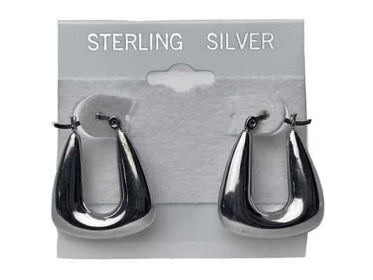 New Fine Sterling Silver 925 20x24mm Hoop / Horseshoe Latch Thick Nice Earrings