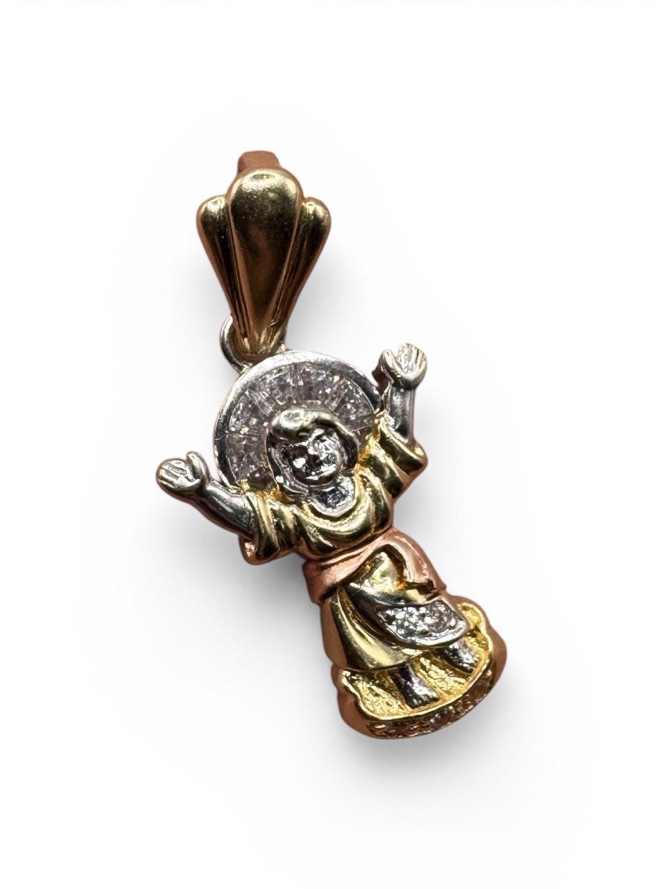 Colgante de Niño Jesús Divino de Oro Tricolor de 14K 3.5 Gramos Dije de 15x30mm